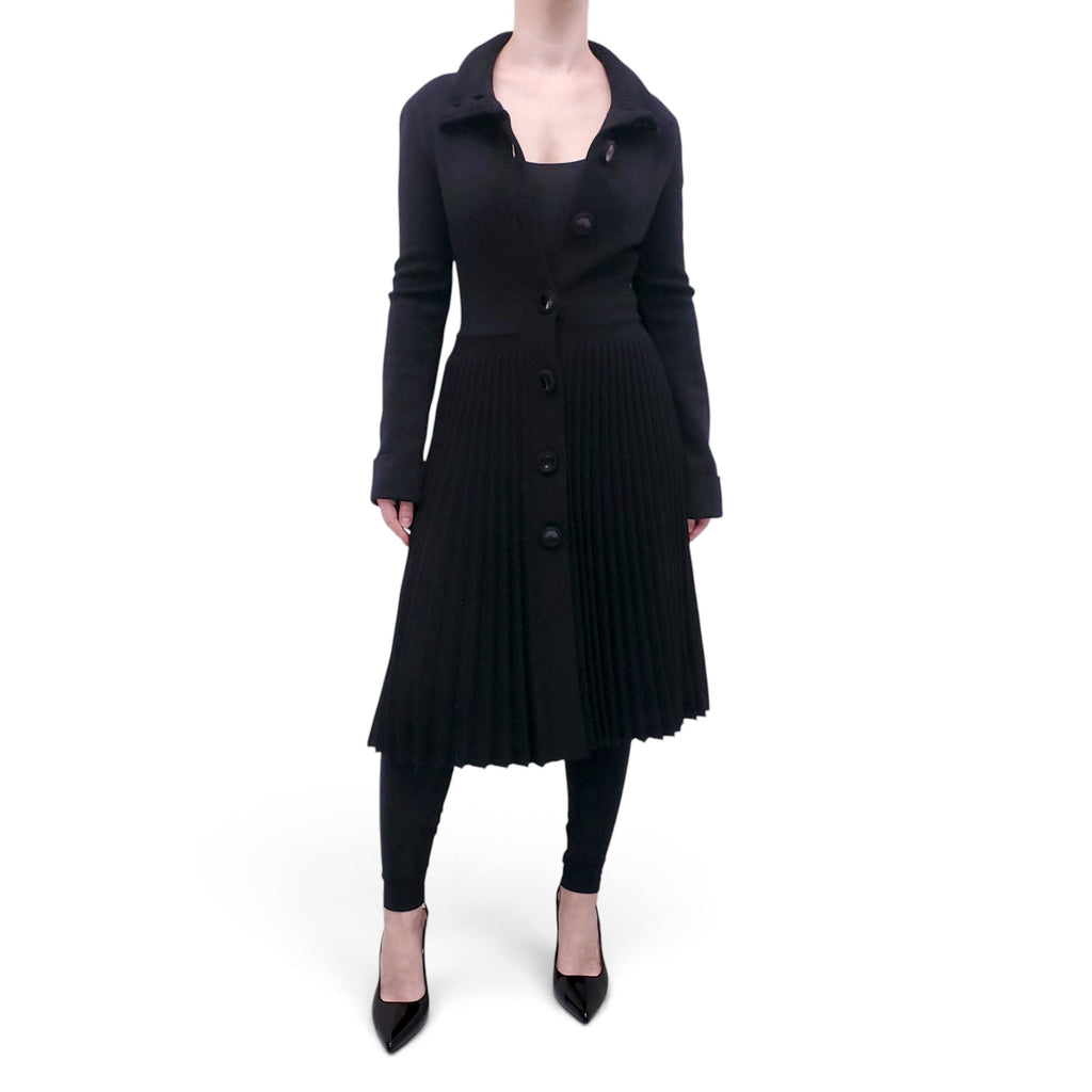 VALENTINO BLACK SWEATER DRESS WITH PLEATED SKIRT DETAIL - SIZE S