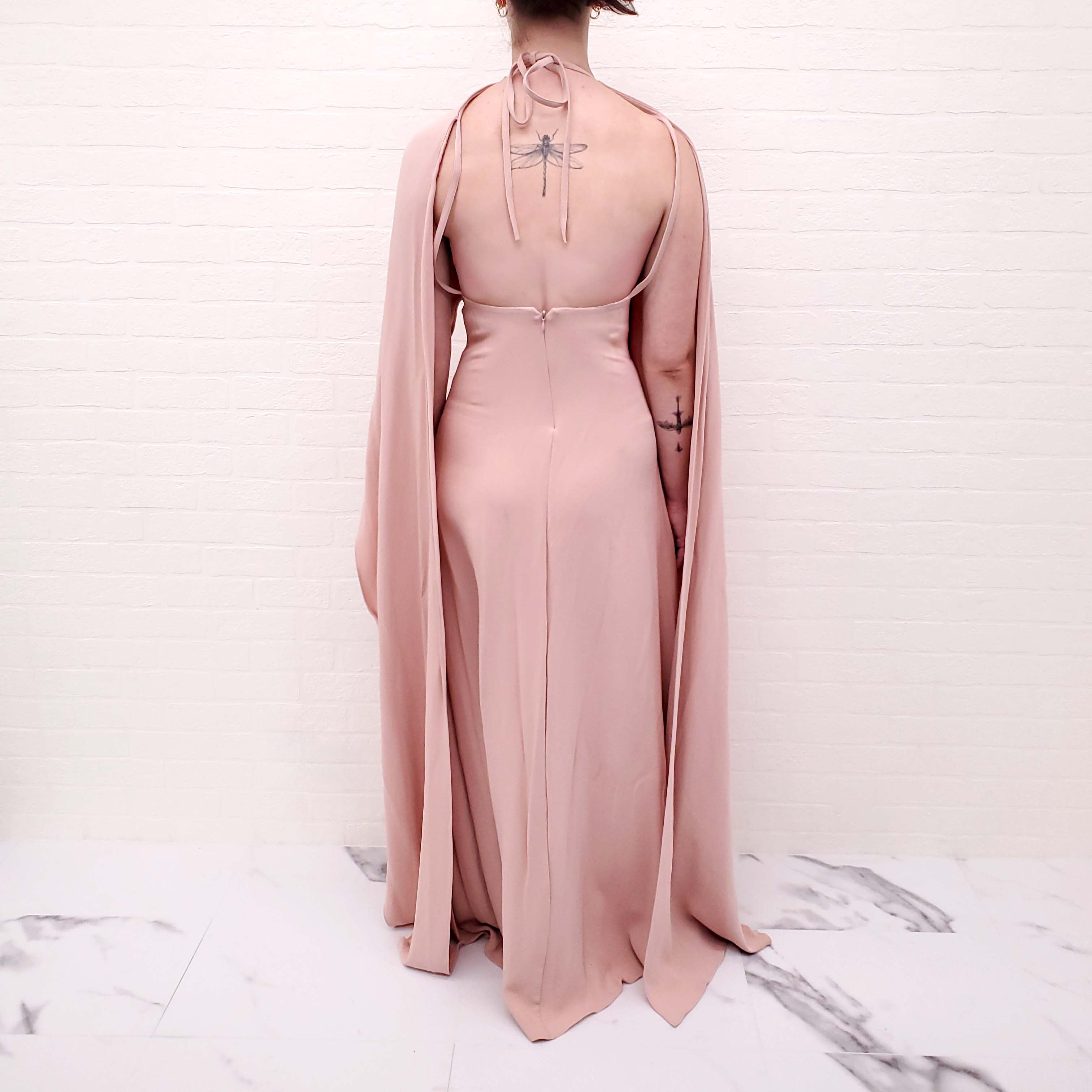 VALENTINO BLUSH PINK BOW DRAPED GOWN - SIZE 38
