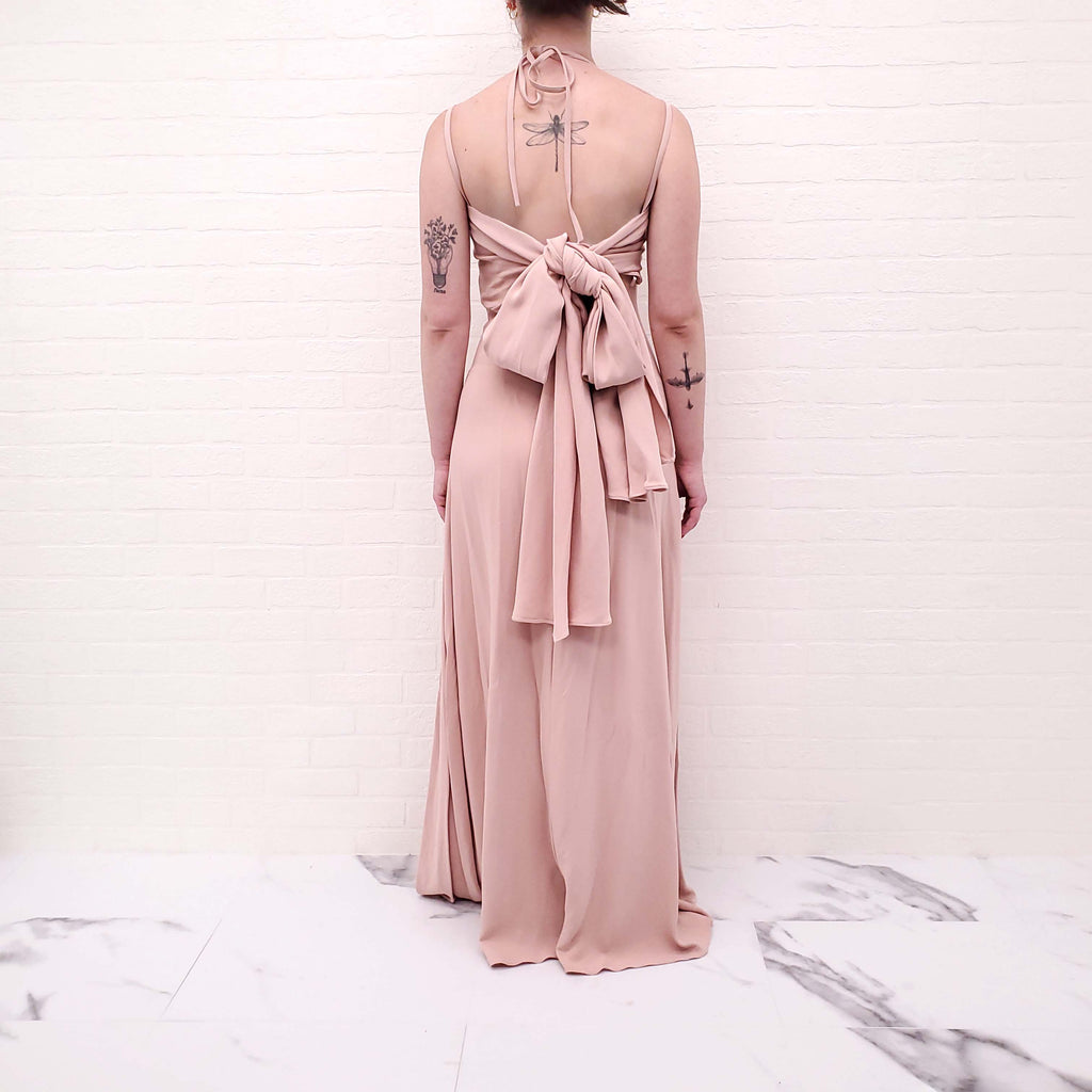 VALENTINO BLUSH PINK BOW DRAPED GOWN - SIZE 38