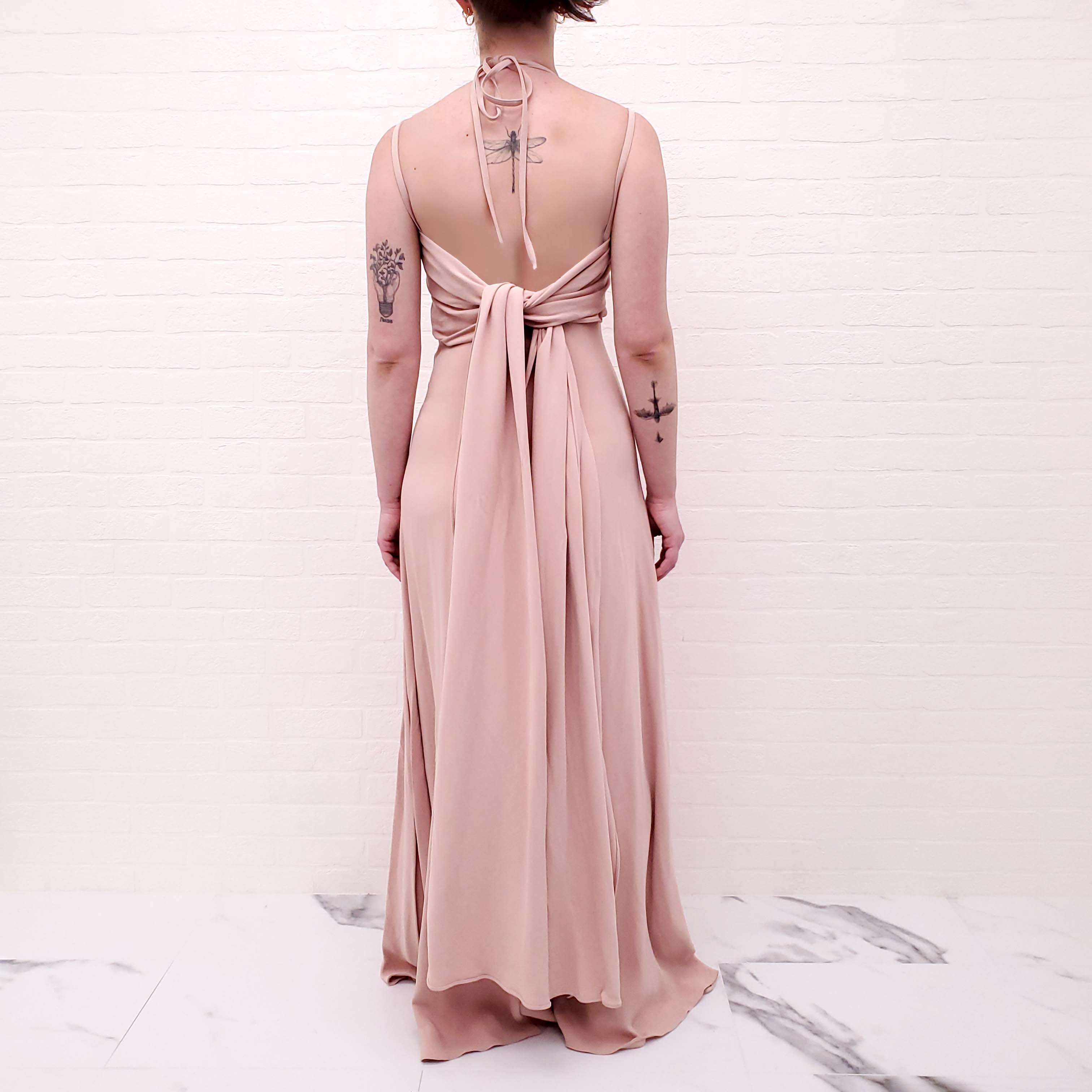 VALENTINO BLUSH PINK BOW DRAPED GOWN - SIZE 38
