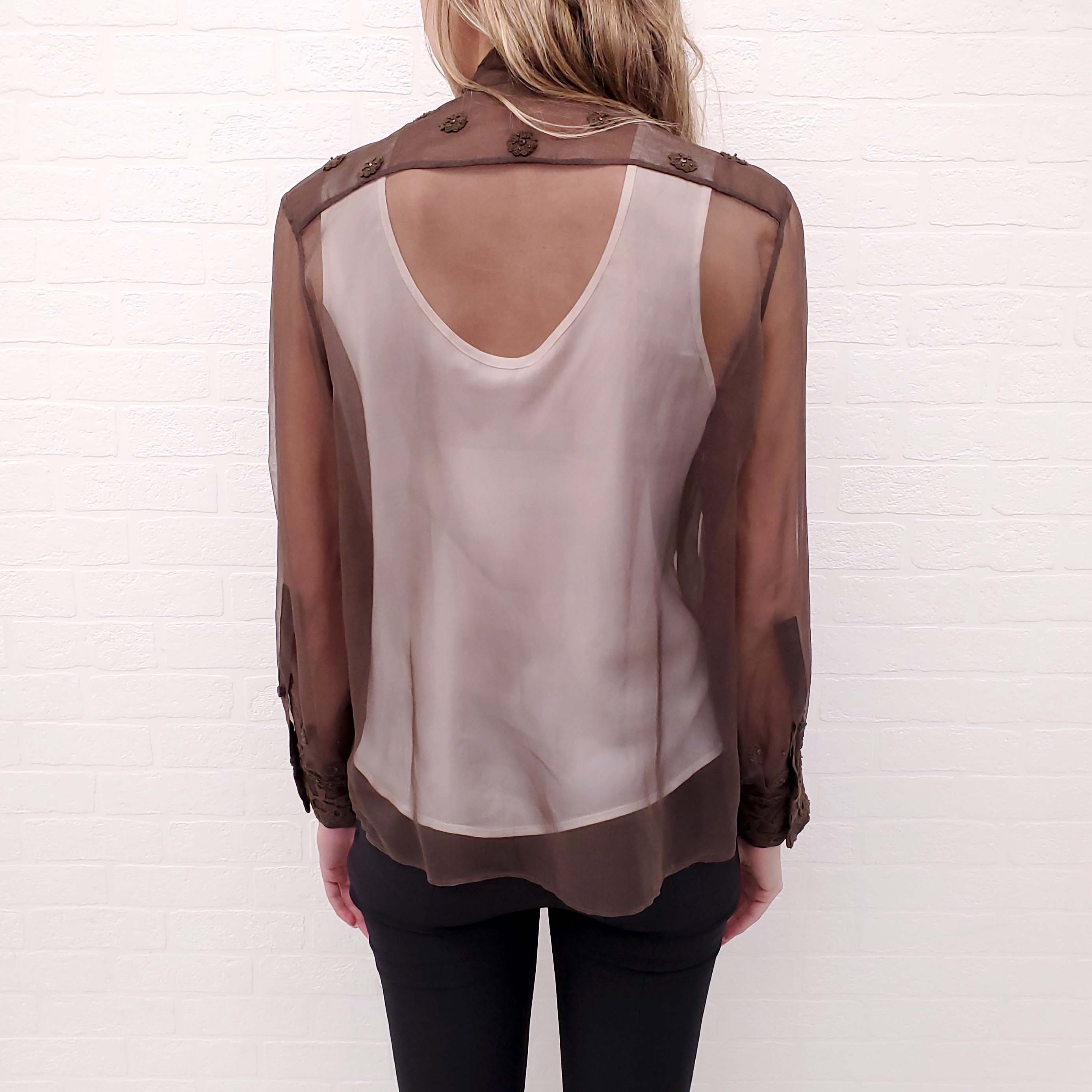 VALENTINO BROWN BLOUSE WITH BEADING - SIZE S