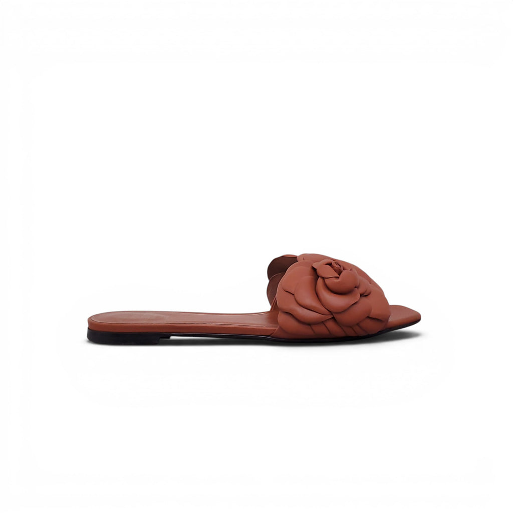 VALENTINO BROWN ROSETTE SANDALS - SIZE 37.5