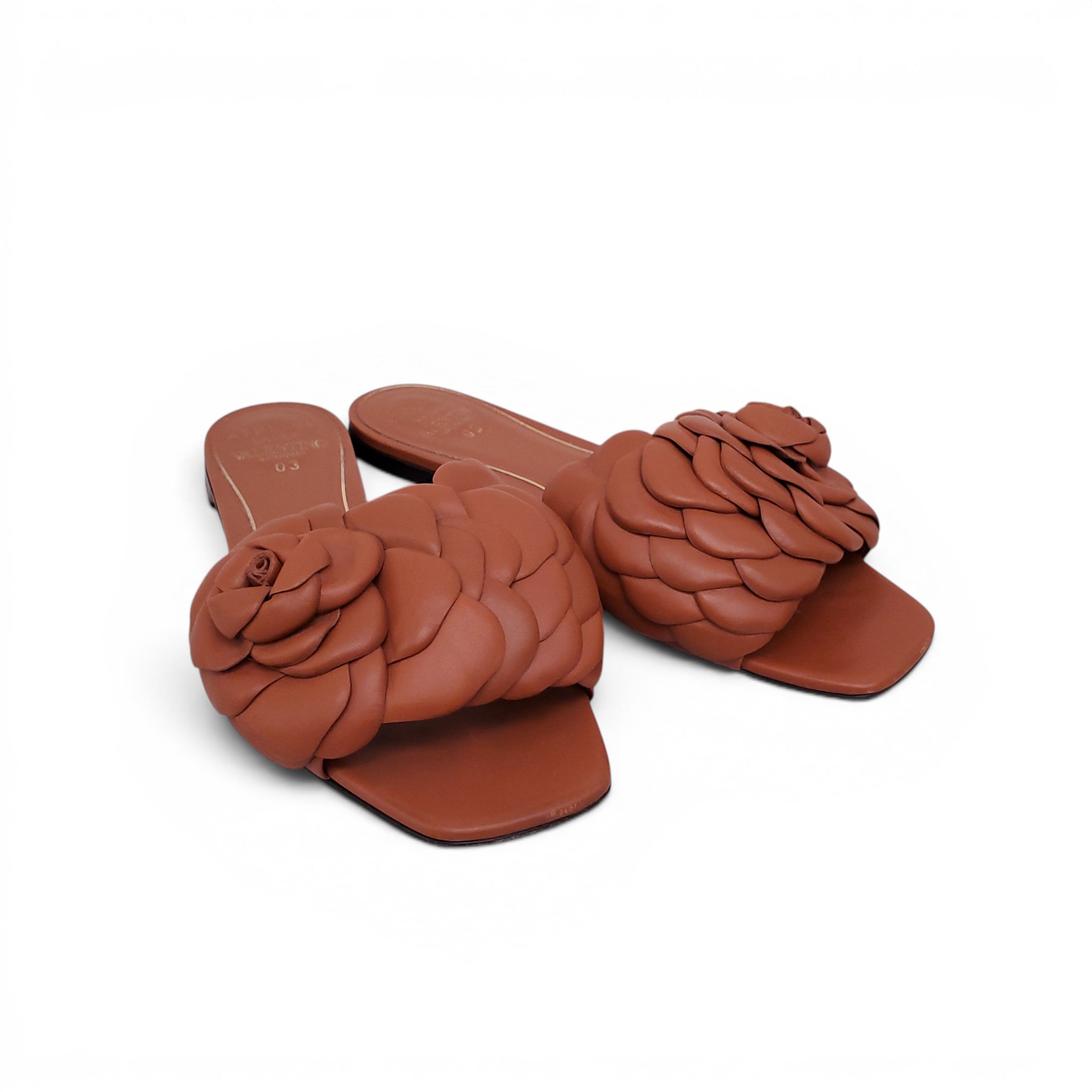 VALENTINO BROWN ROSETTE SANDALS - SIZE 37.5