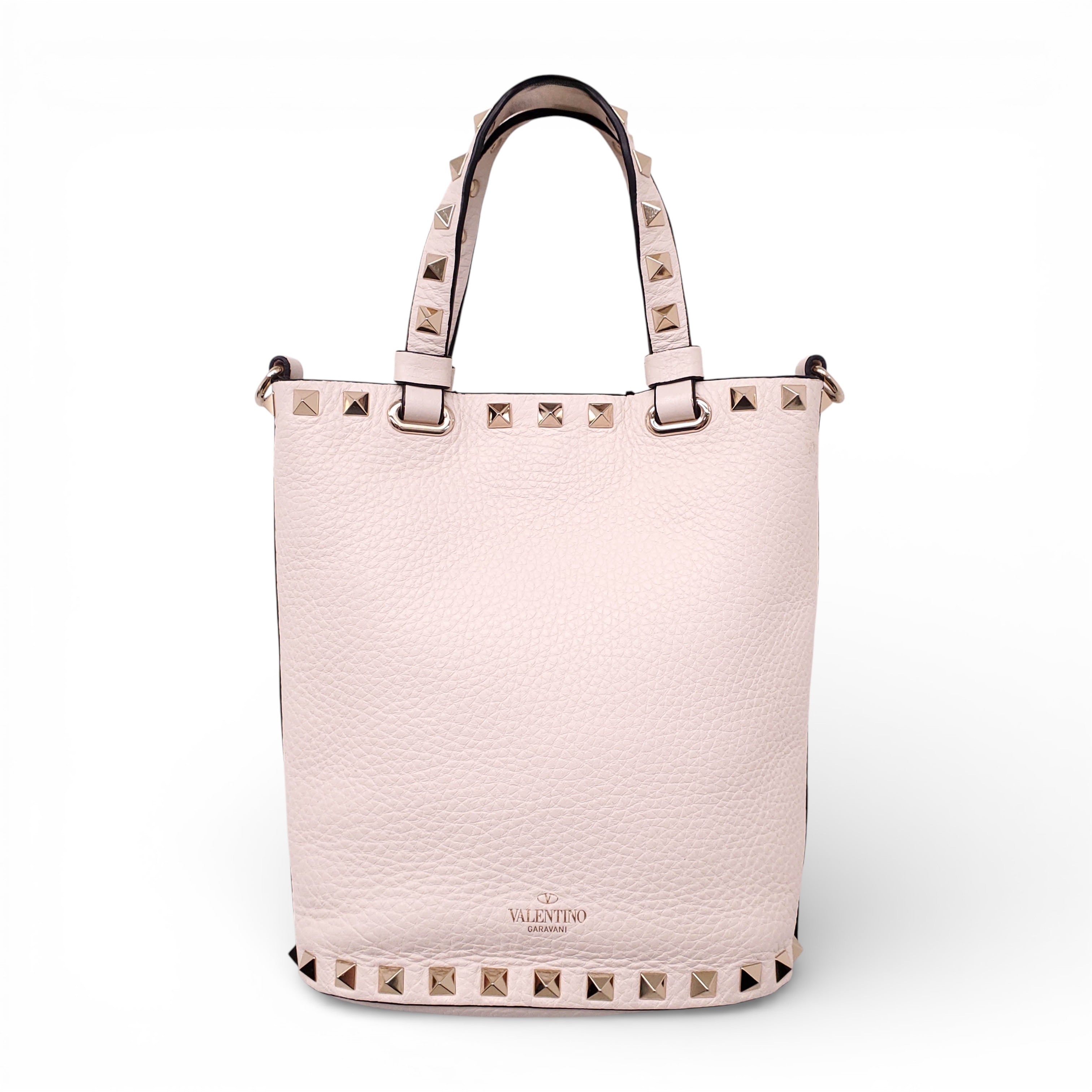VALENTINO CREAM MINI ROCKSTUD TOTE CROSSBODY BAG