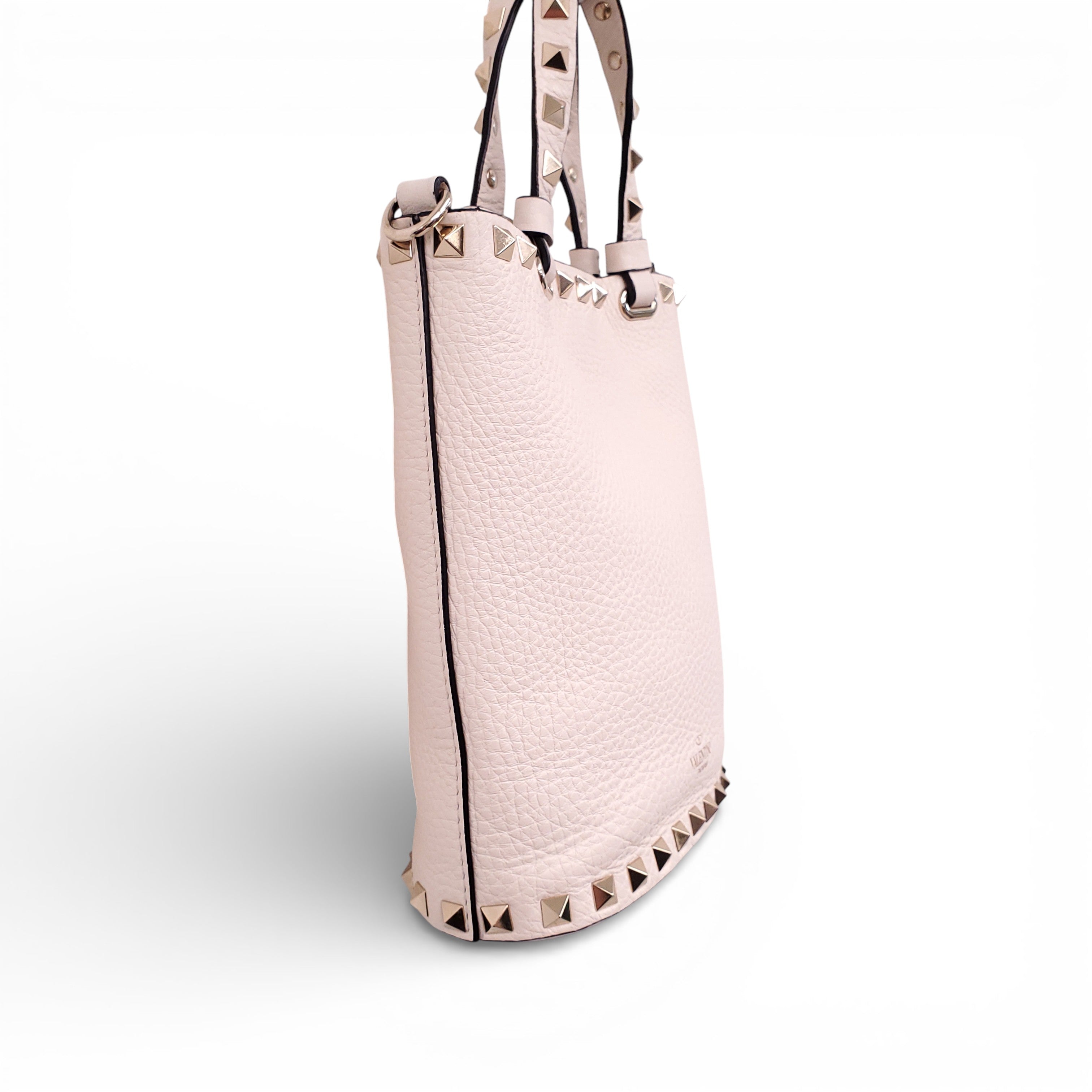 VALENTINO CREAM MINI ROCKSTUD TOTE CROSSBODY BAG