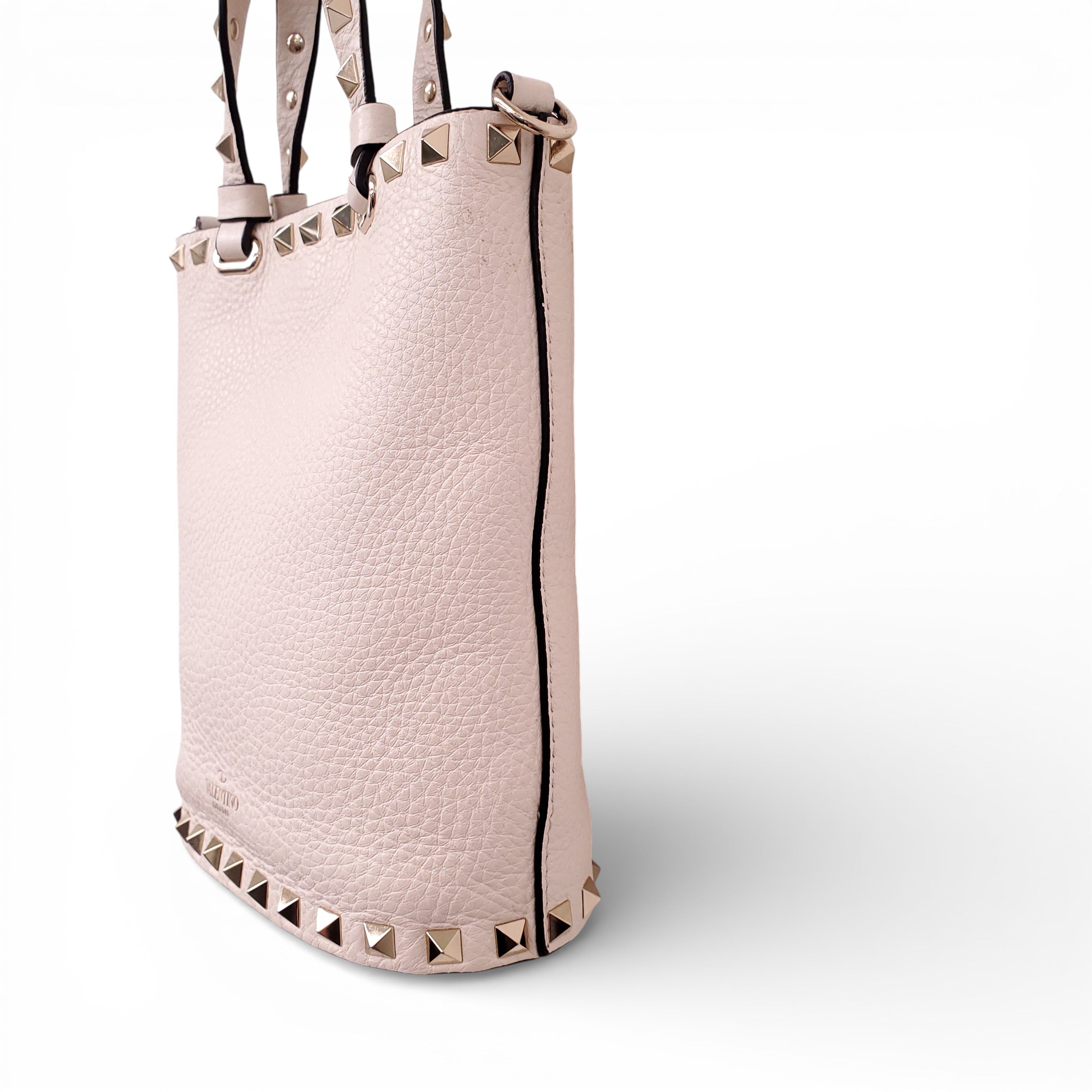 VALENTINO CREAM MINI ROCKSTUD TOTE CROSSBODY BAG