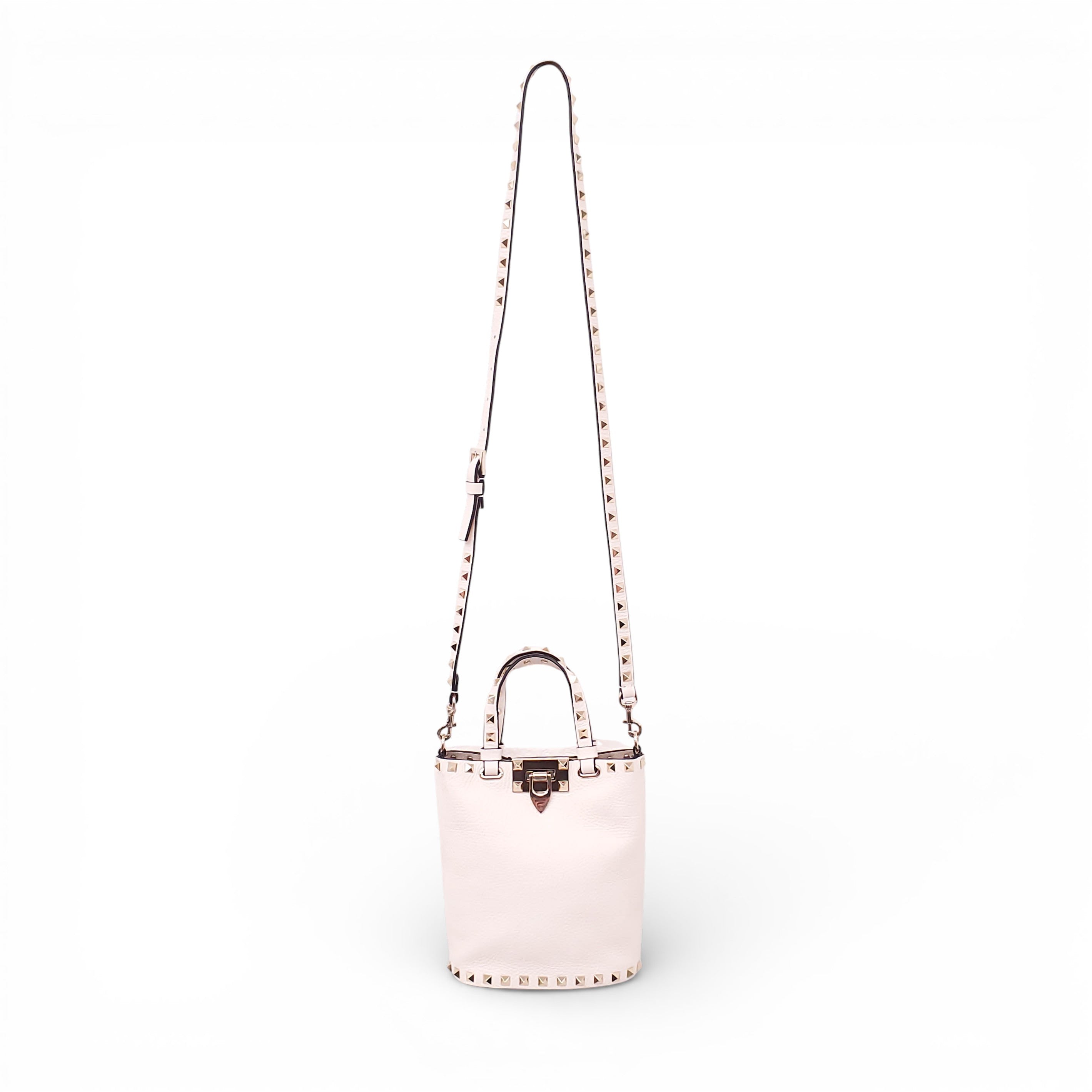 VALENTINO CREAM MINI ROCKSTUD TOTE CROSSBODY BAG