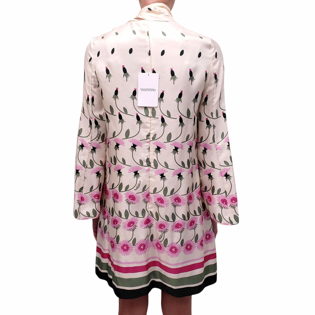 VALENTINO CREAM PRINTED SILK-TWILL MINI DRESS - SIZE 42