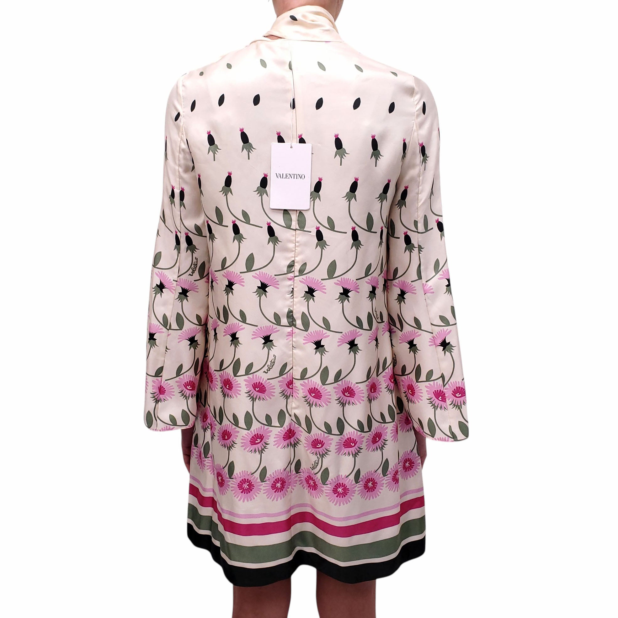VALENTINO CREAM PRINTED SILK-TWILL MINI DRESS - SIZE 42