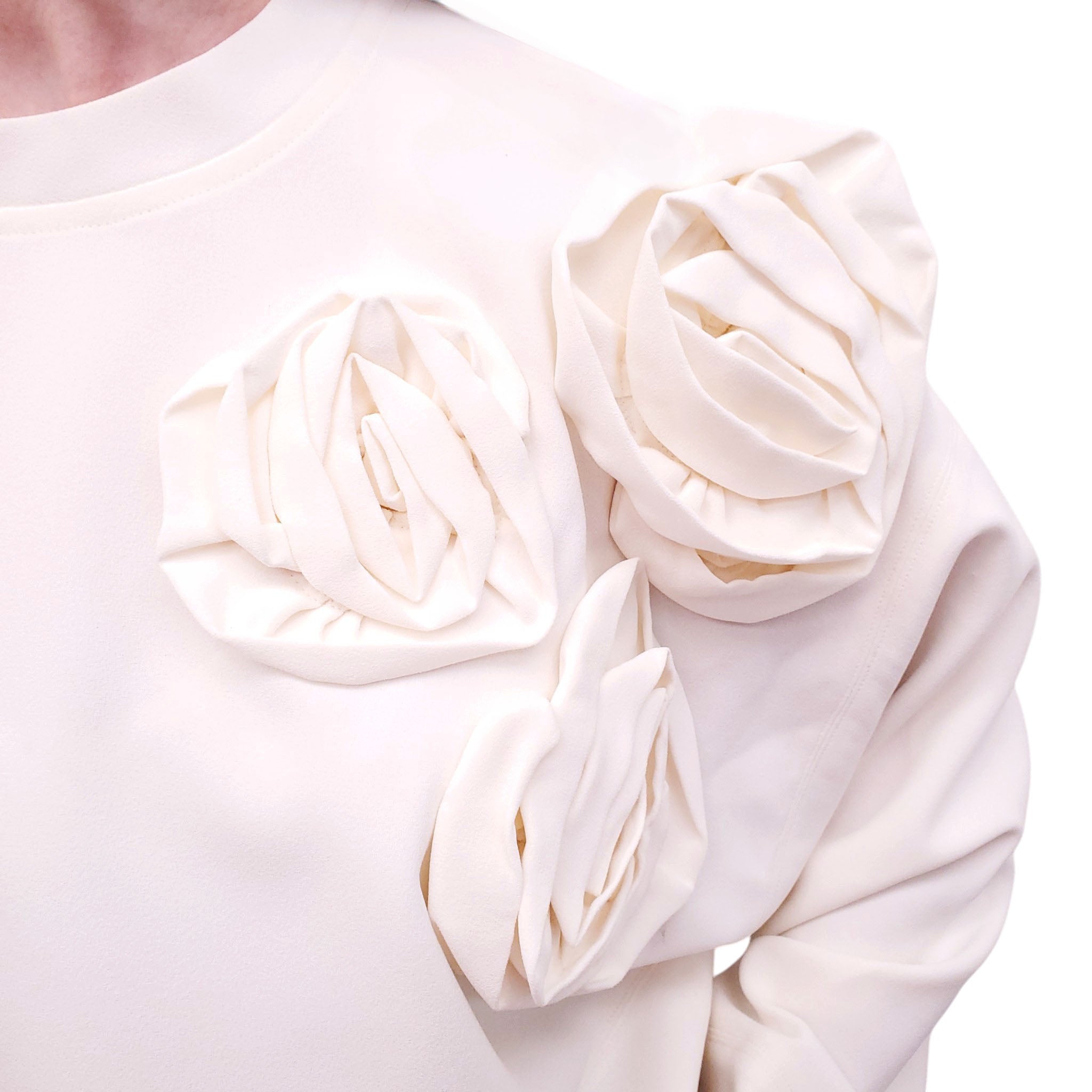 VALENTINO CREAM ROSETTE APPLIQUÉ TOP - SIZE 42