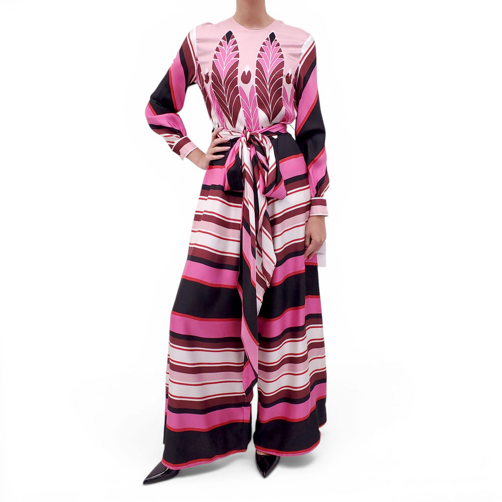 VALENTINO FUCHSIA FEATHER PRINT JUMPSUIT - SIZE 38