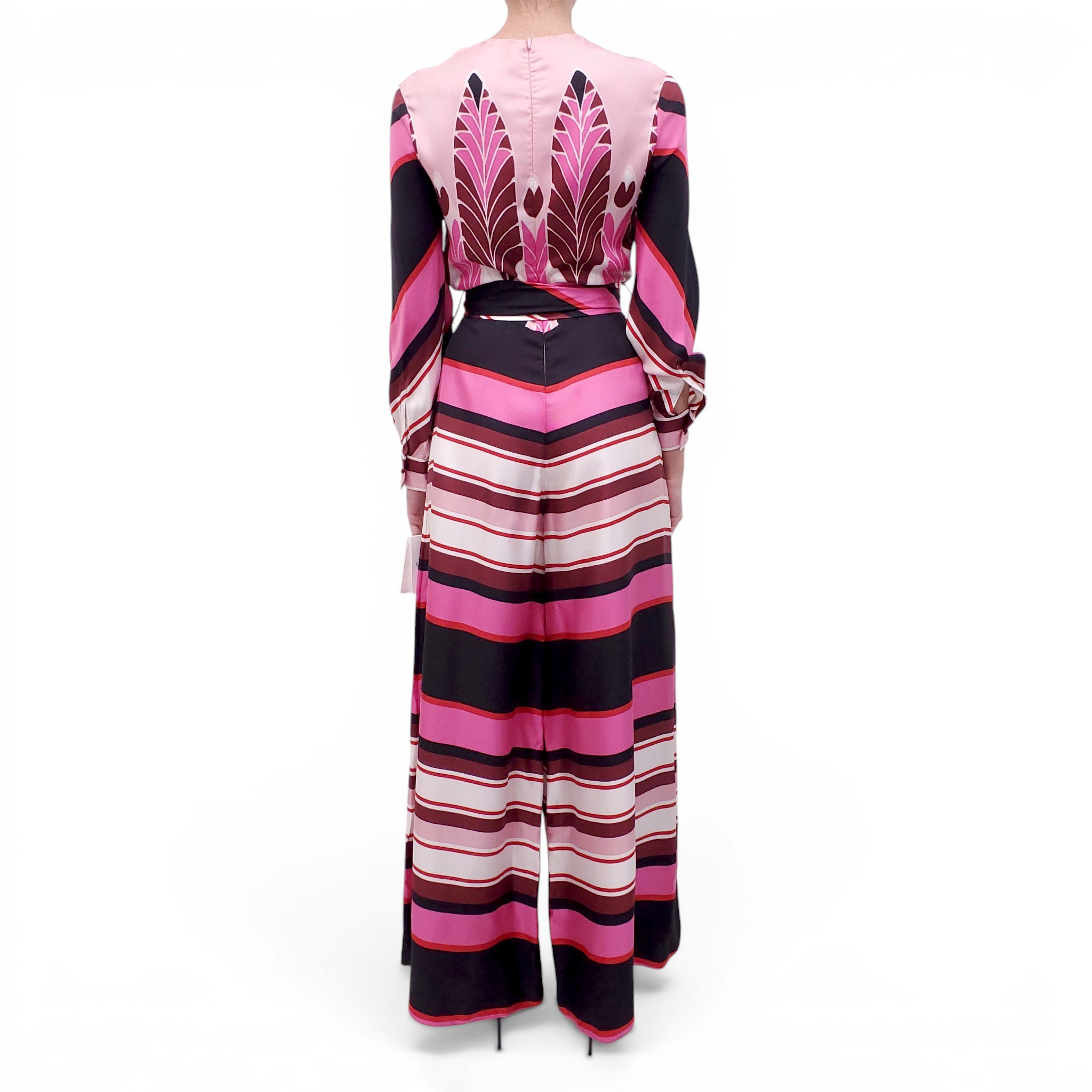 VALENTINO FUCHSIA FEATHER PRINT JUMPSUIT - SIZE 38