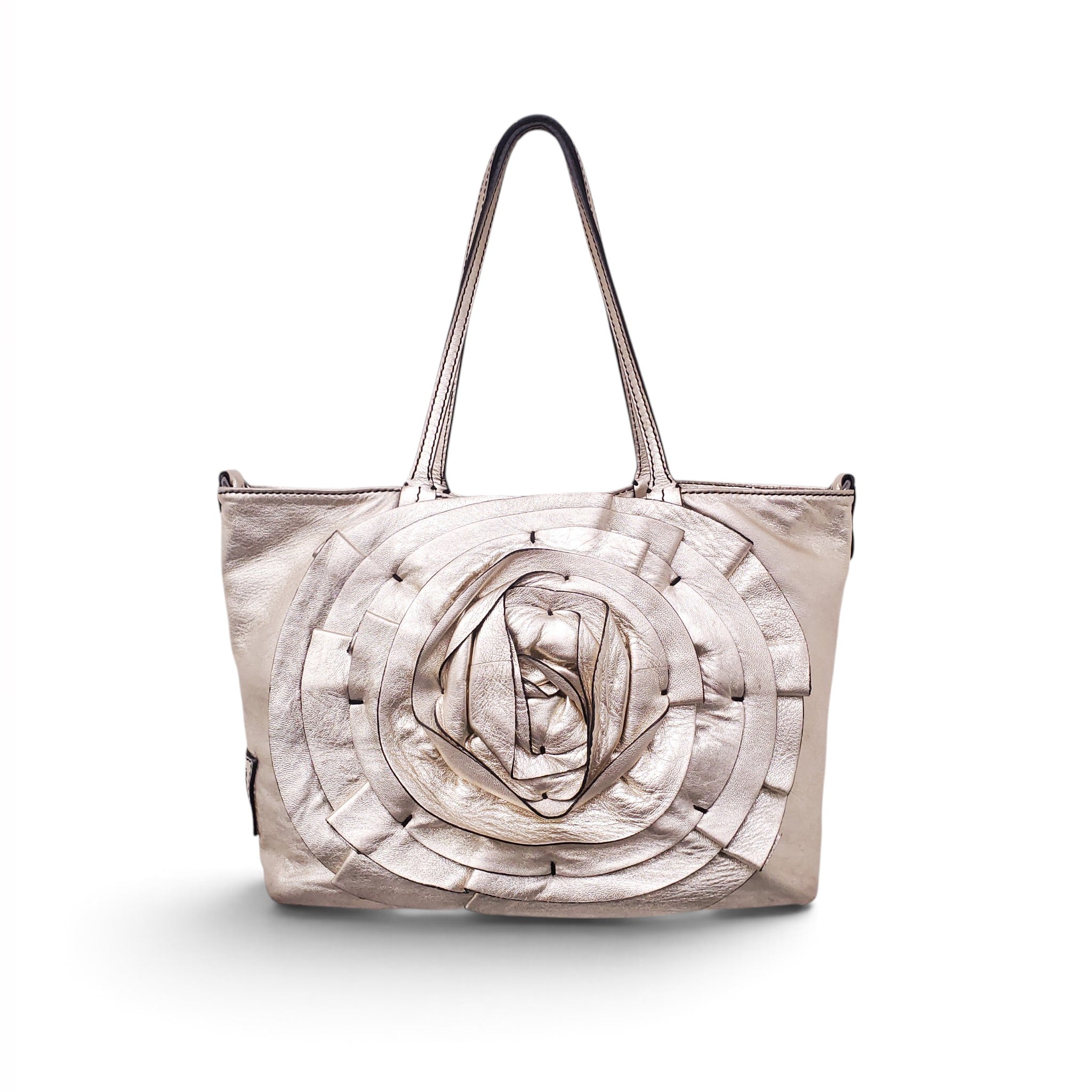 VALENTINO GOLD METALLIC FLORAL HANDBAG