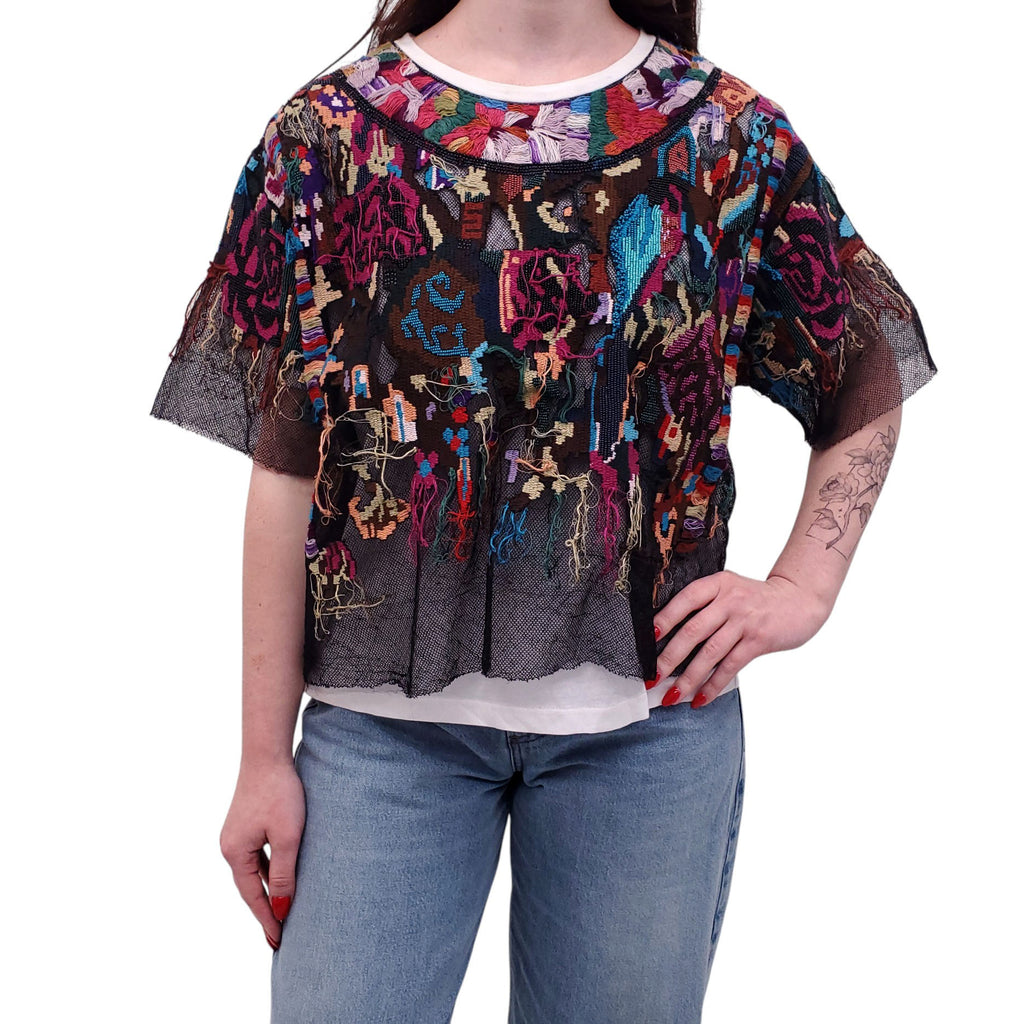 VALENTINO LAYERED EMBELLISHED TULLE AND KNIT TOP - SIZE M