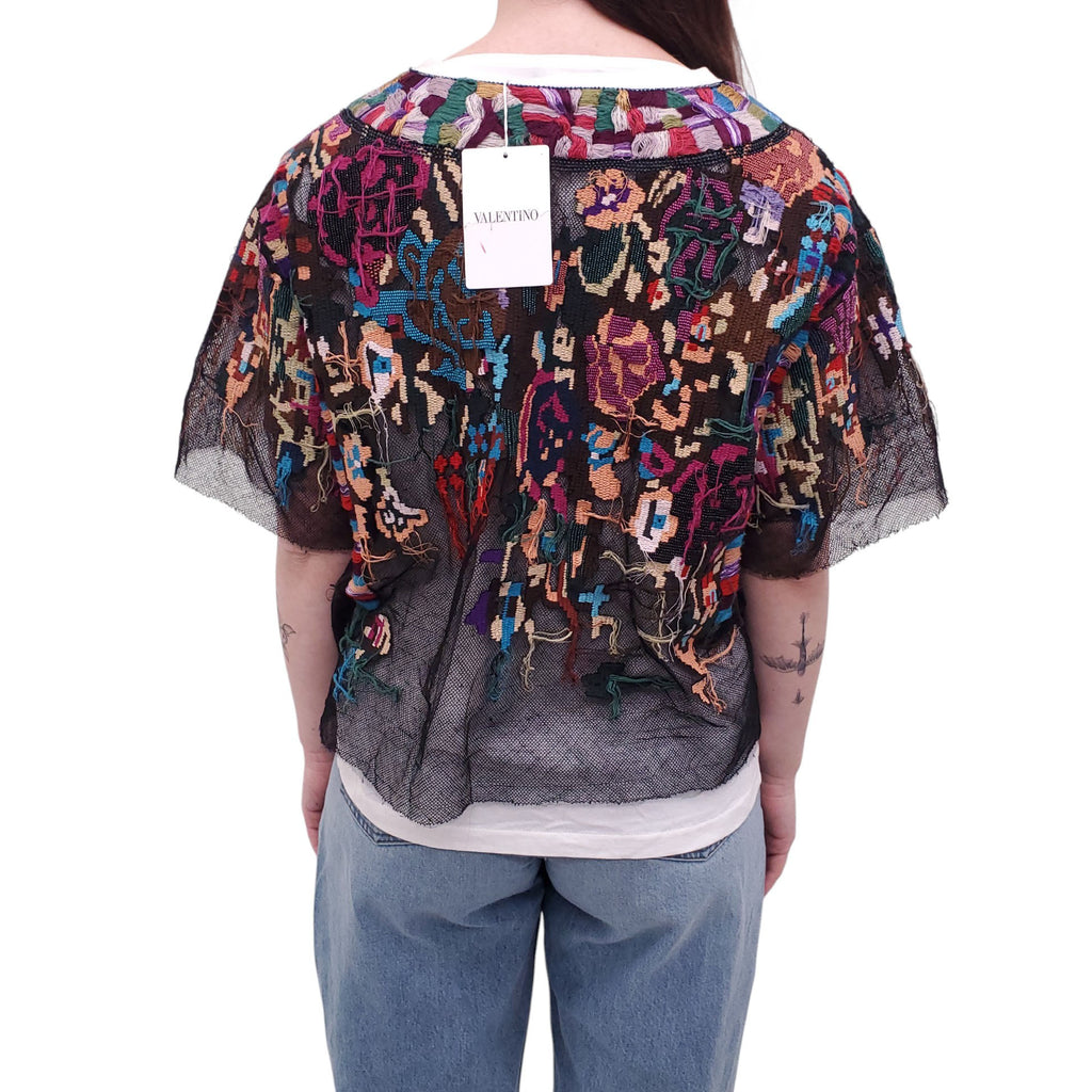 VALENTINO LAYERED EMBELLISHED TULLE AND KNIT TOP - SIZE M