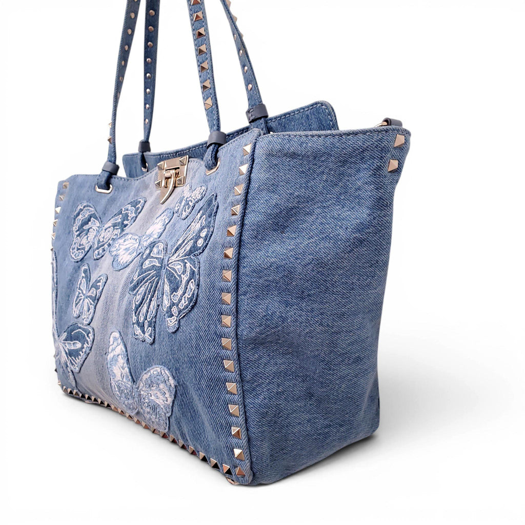 VALENTINO LIMITED EDITION DENIM BUTTERFLY ROCKSTUD TOTE