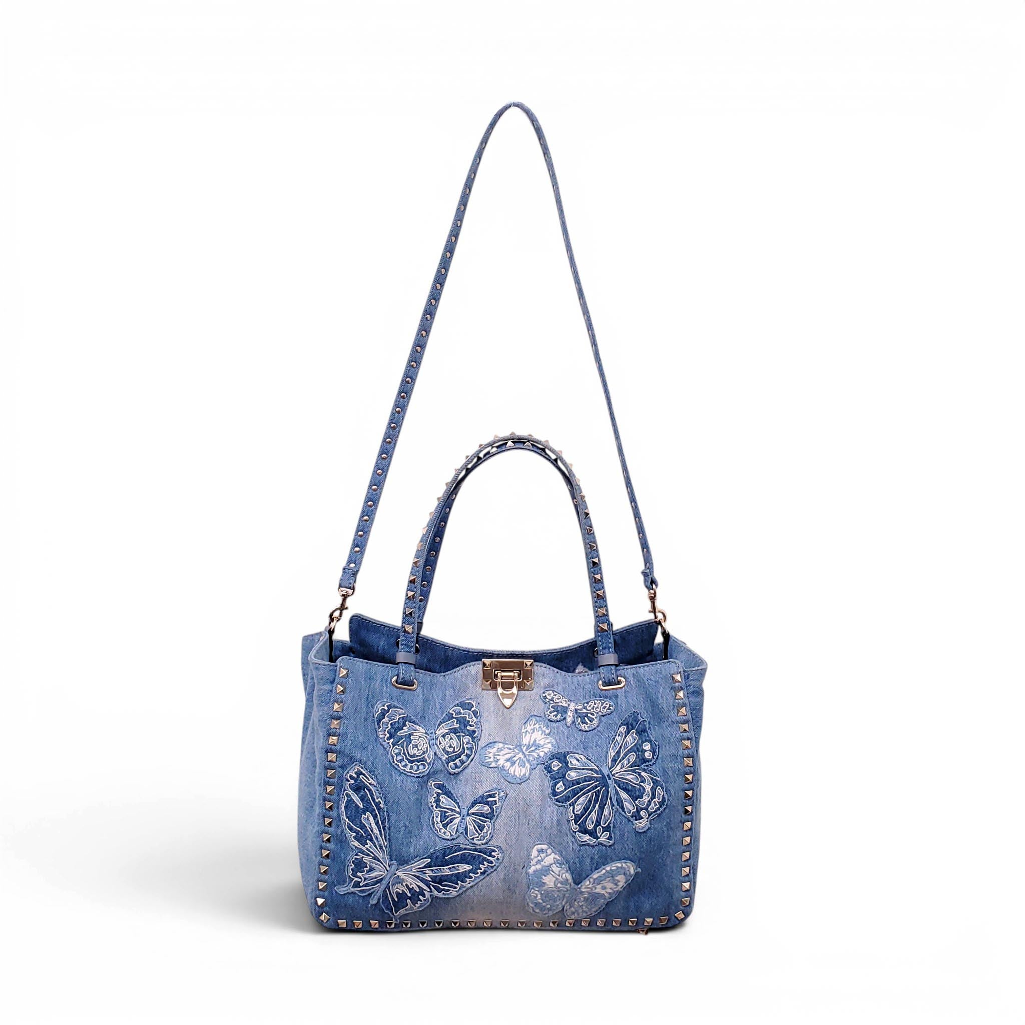 VALENTINO LIMITED EDITION DENIM BUTTERFLY ROCKSTUD TOTE