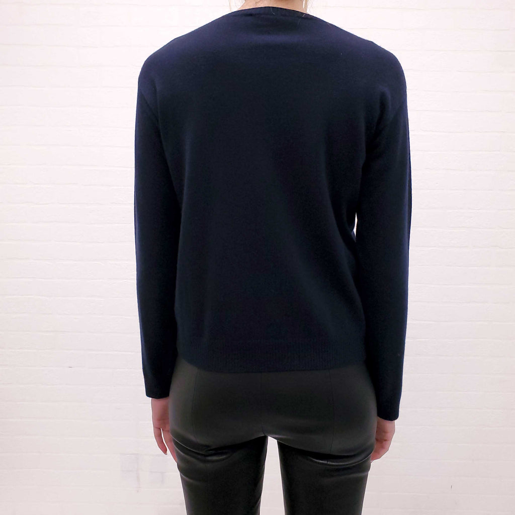 VALENTINO NAVY FLORAL EMBROIDERED CREWNECK SWEATER - SIZE S