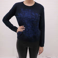 VALENTINO NAVY FLORAL EMBROIDERED CREWNECK SWEATER - SIZE S