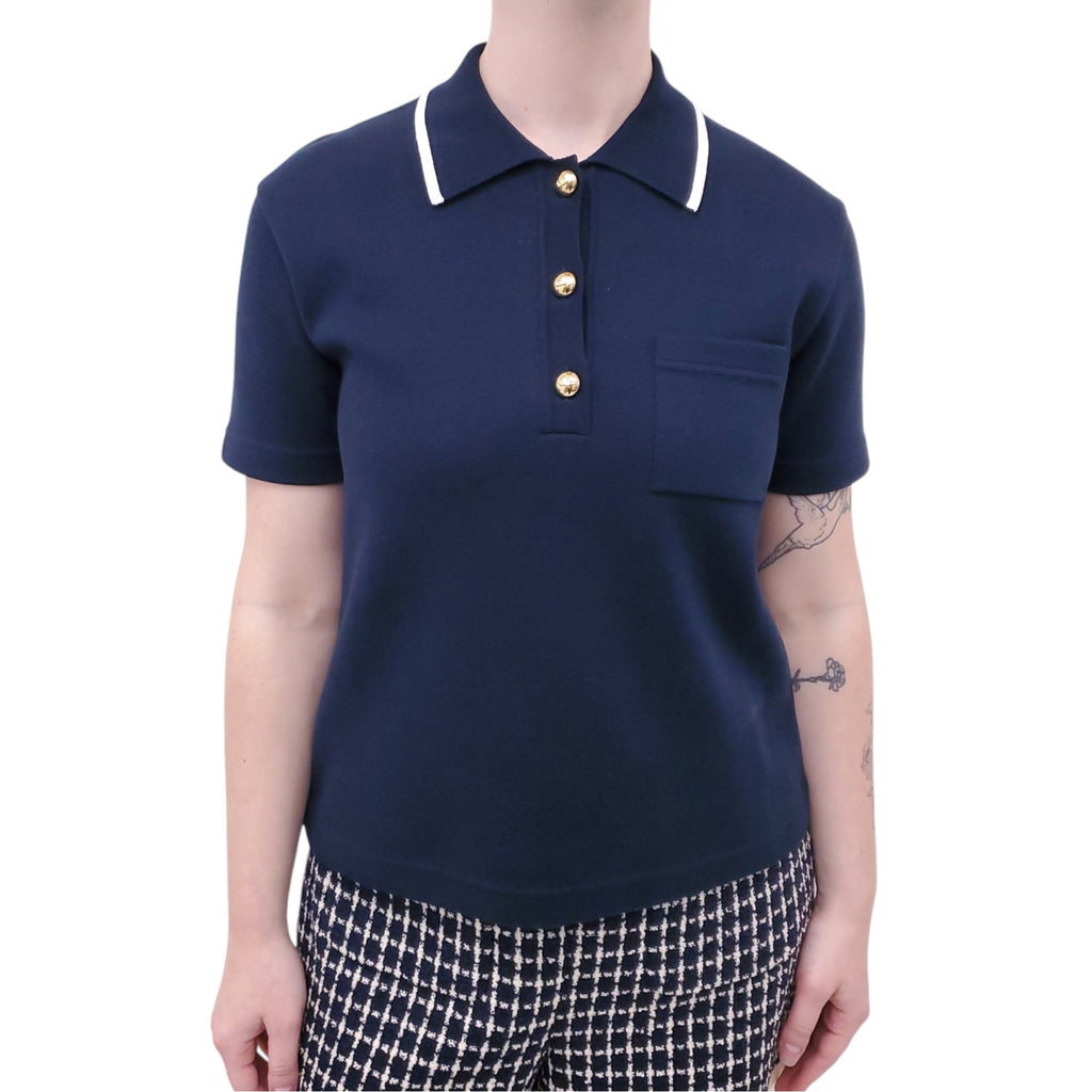 VALENTINO NAVY GOLD V LOGO BUTTON POLO SHIRT - SIZE L