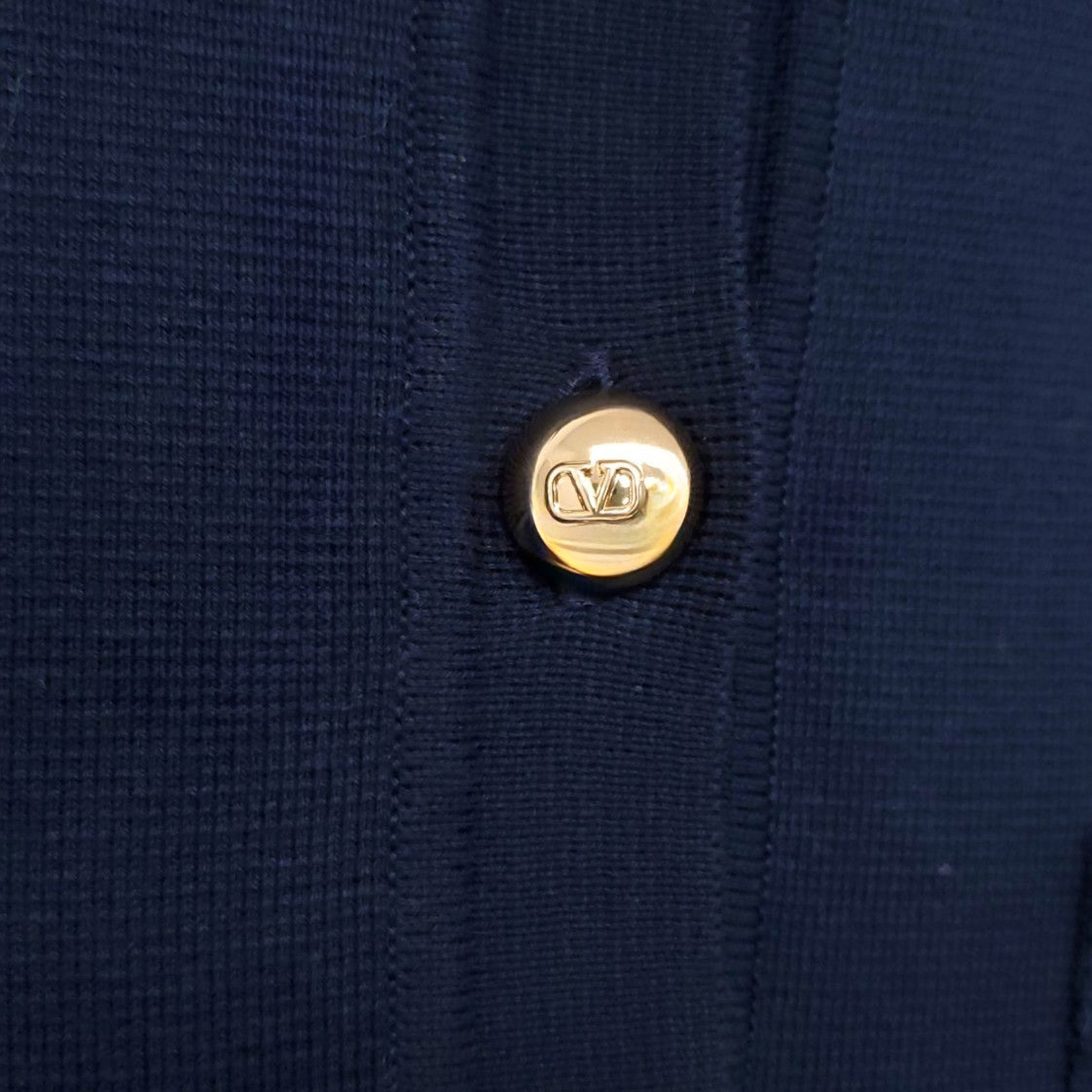 VALENTINO NAVY GOLD V LOGO BUTTON POLO SHIRT - SIZE L