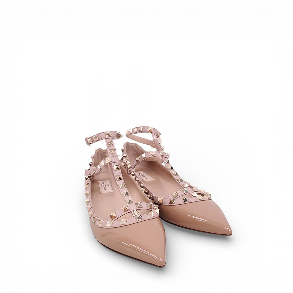 VALENTINO NUDE ROCKSTUD FLATS - SIZE 40.5