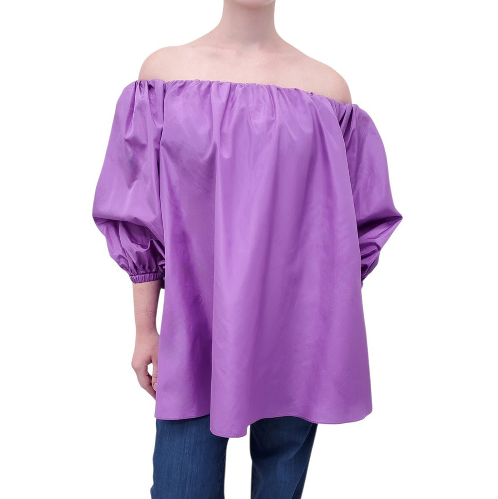 VALENTINO PURPLE SILK OFF THE SHOULDER BLOUSE - SIZE 38