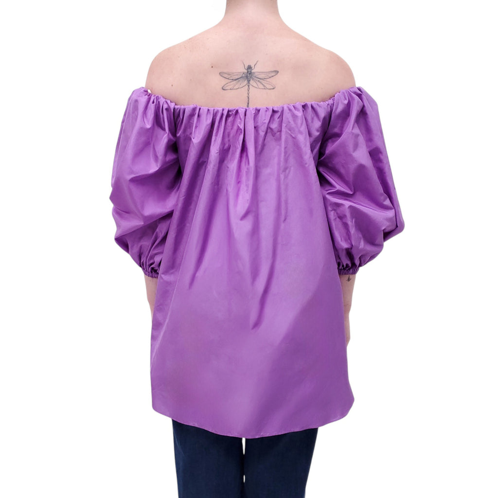 VALENTINO PURPLE SILK OFF THE SHOULDER BLOUSE - SIZE 38