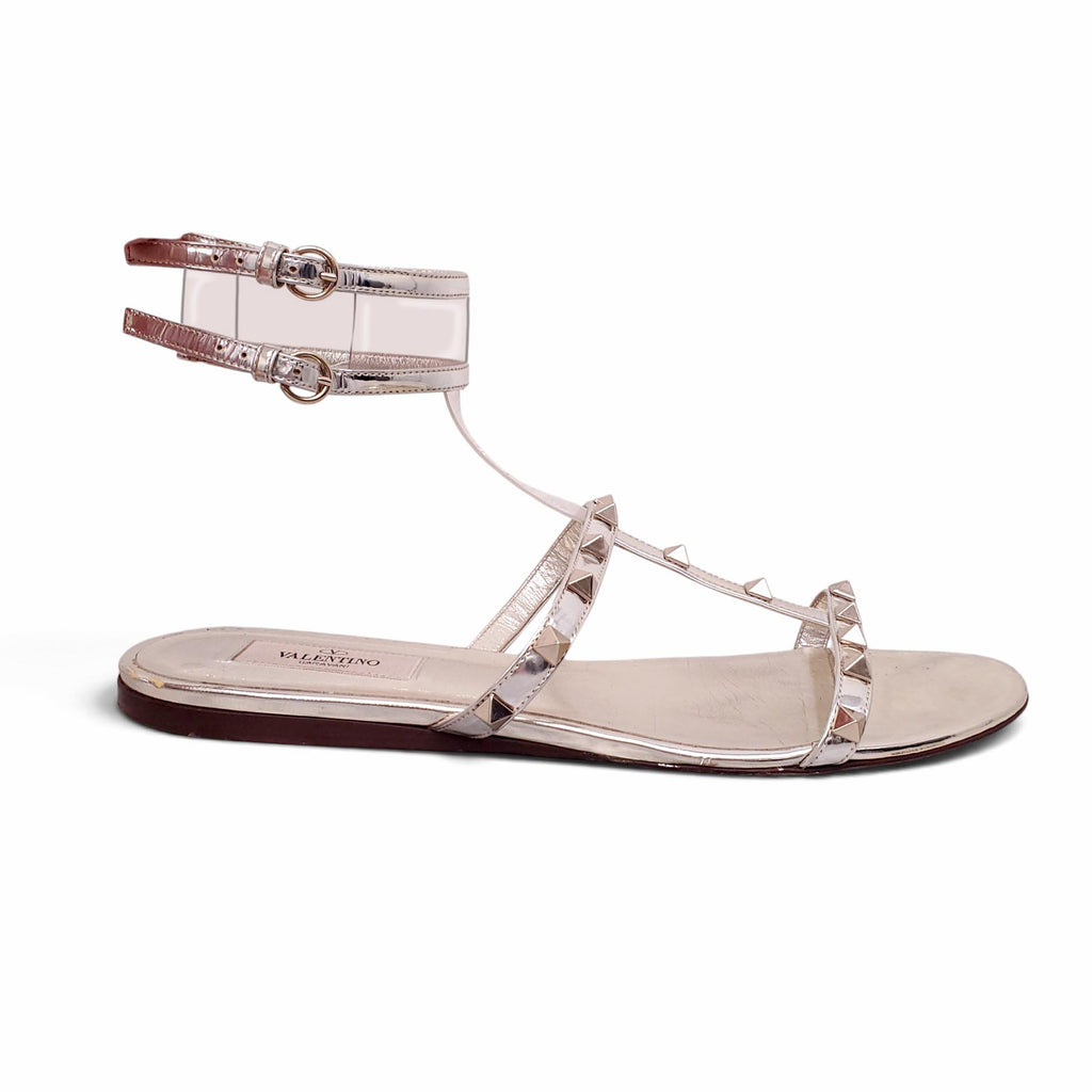 VALENTINO ROCKSTUD GOLD SANDALS WITH LUCITE DETAILS - SIZE 40
