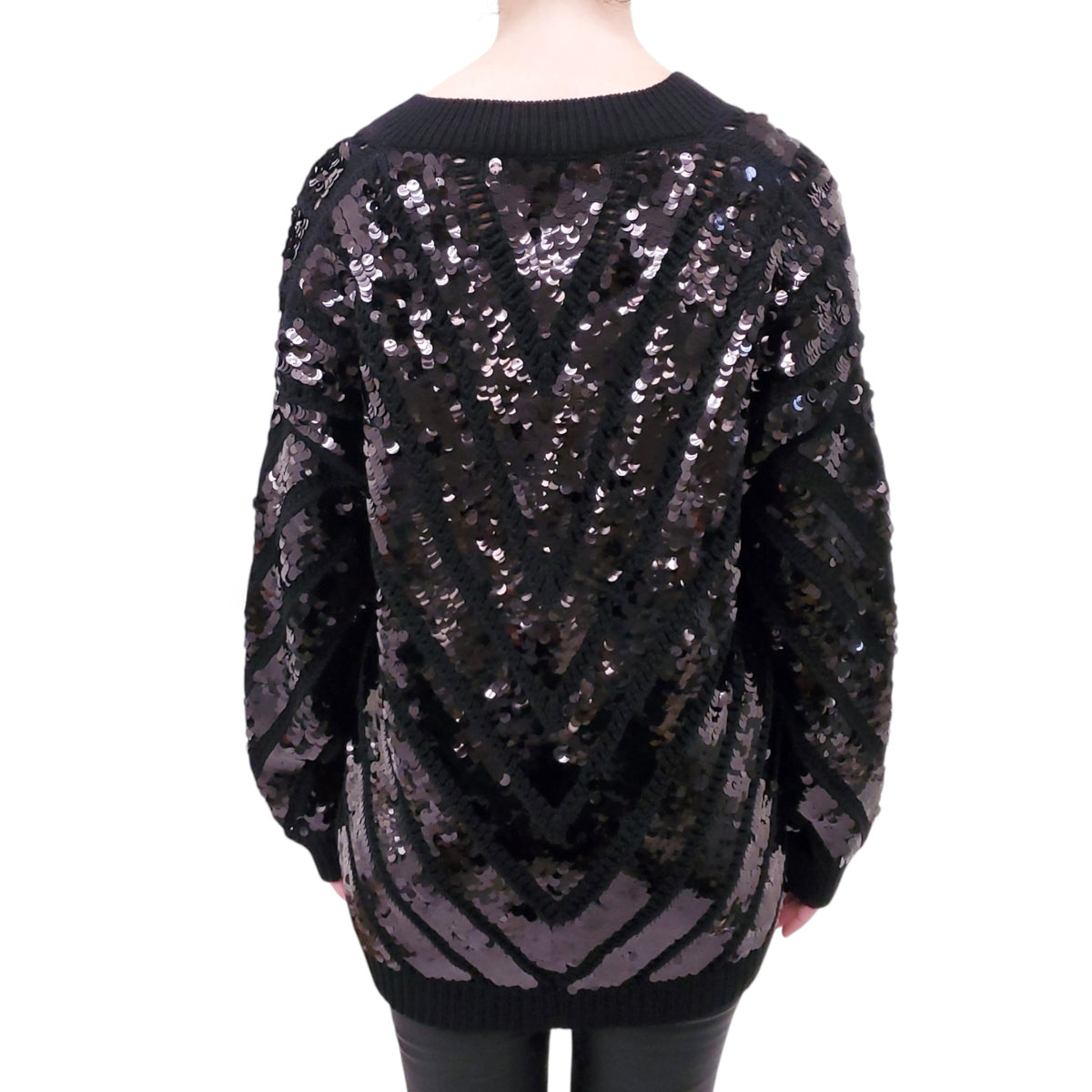 VALENTINO SEQUIN POINTELLE-KNIT VIRGIN WOOL SWEATER - SIZE M