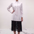 VALENTINO WHITE AND BLACK LOGO LAYERED LACE DRESS - SIZE 38