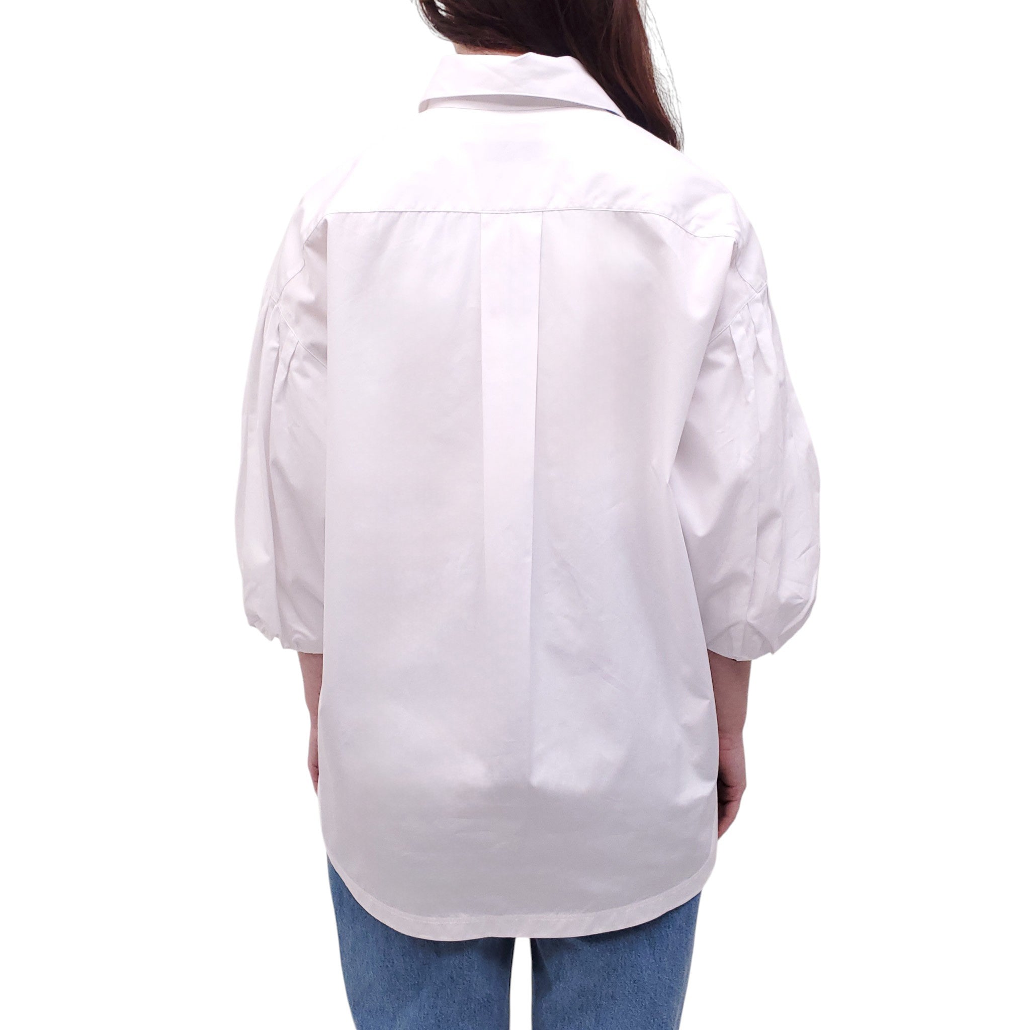 VALENTINO WHITE BLOUSE WITH EMBROIDERED BEADED FLORAL PATTERN - SIZE 42