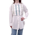 VALENTINO WHITE RUFFLE FLORAL EMBROIDERED COTTON BLOUSE - SIZE 44