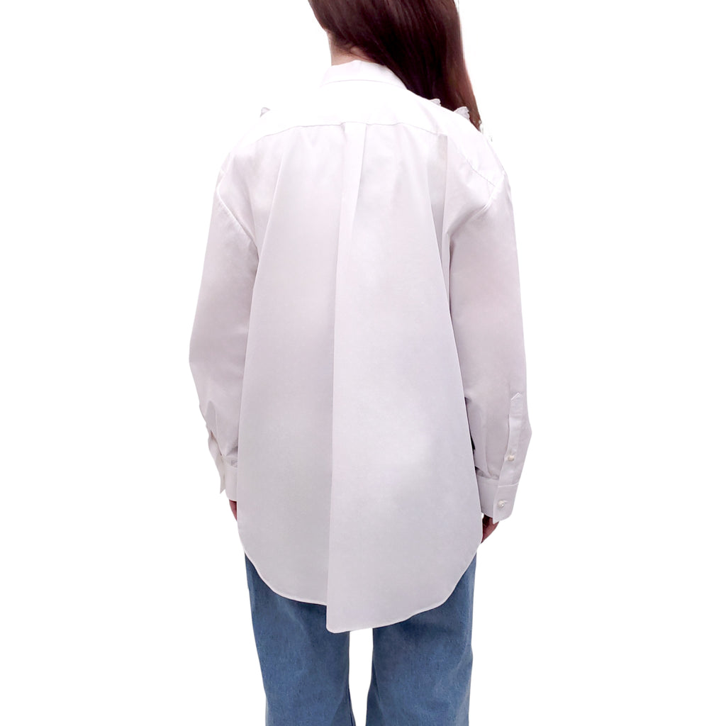 VALENTINO WHITE RUFFLE FLORAL EMBROIDERED COTTON BLOUSE - SIZE 44