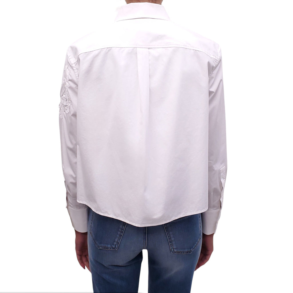 VALENTINO WHITE SHIRT WITH EMBROIDERED FLORAL DETAIL - SIZE M