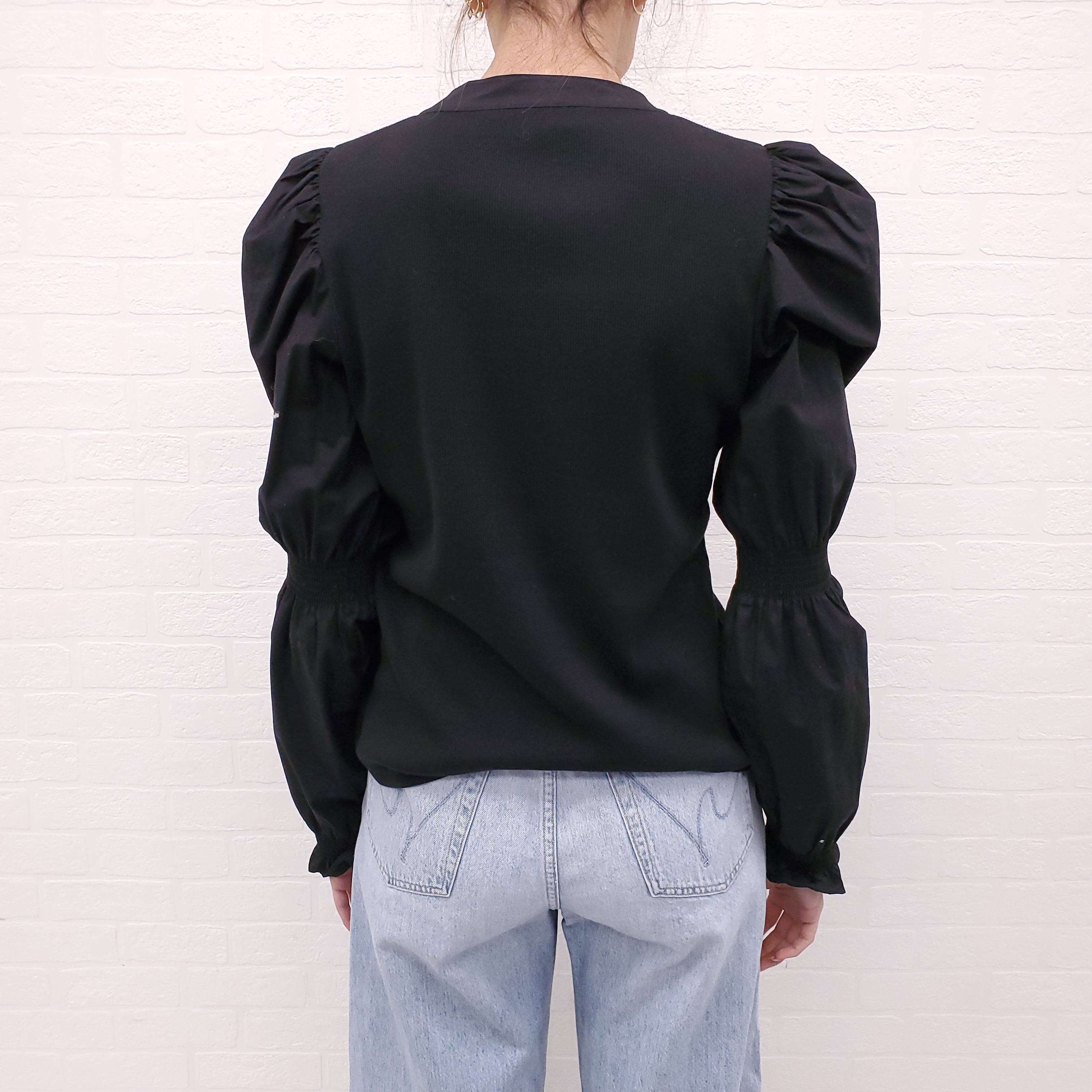 VERONICA BEARD BLACK JERSEY TOP WITH COTTON PUFF SLEEVE - SIZE M