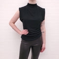 VERONICA BEARD BLACK RIBBED ROUCHED TANK TOP - SIZE M