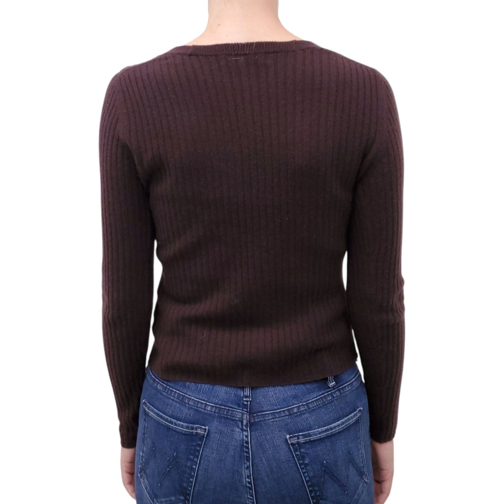 VERONICA BEARD BURGUNDY RIBBED CASHMERE CARDIGAN - SIZE XS