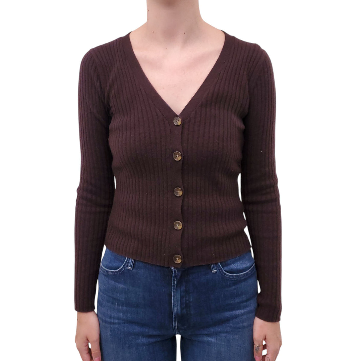 VERONICA BEARD BURGUNDY RIBBED CASHMERE CARDIGAN - SIZE XS