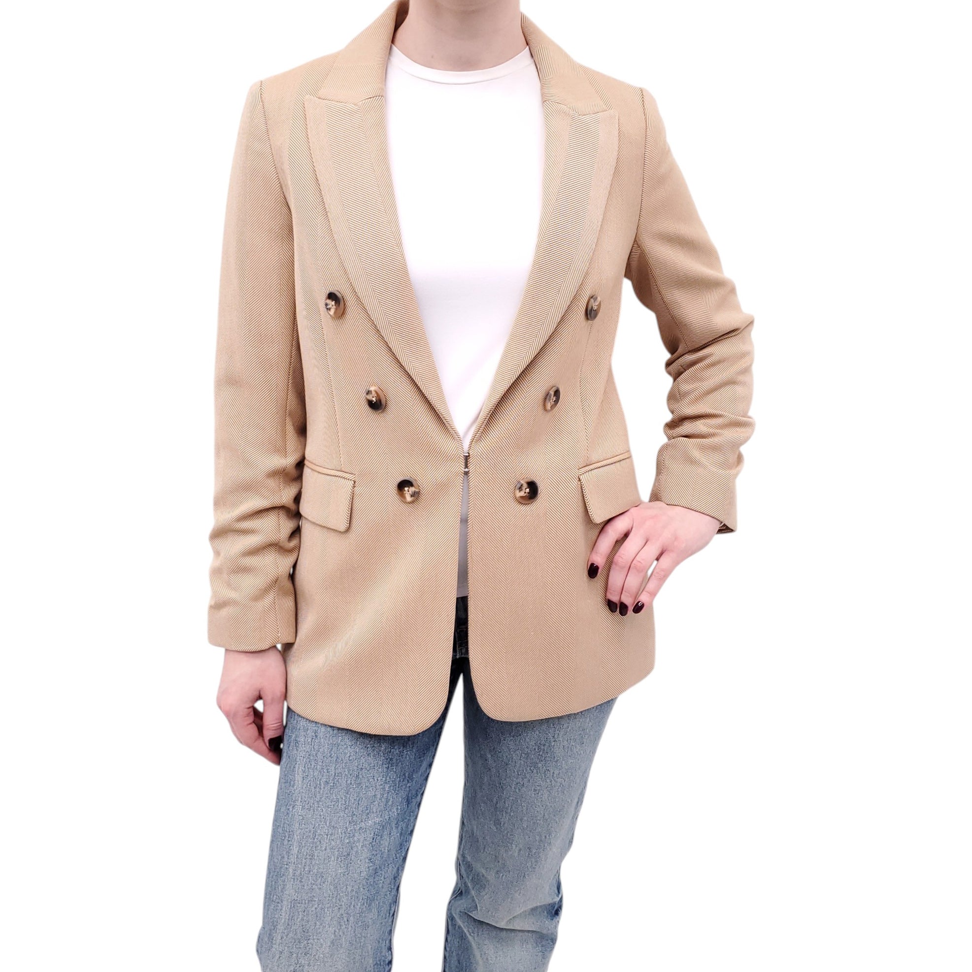 VERONICA BEARD KHAKI BLAZER WITH RUCHED SLEEVES - SIZE 4