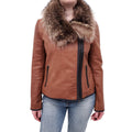 VERONICA BEARD LEATHER JACKET WITH GREY LINING DETAIL AND FUR COLLAR - SIZE 2