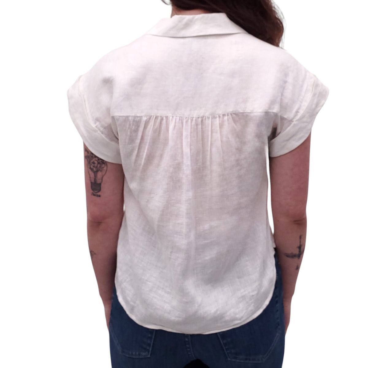 VERONICA BEARD LINEN SHORT SLEEVE BLOUSE - SIZE XS