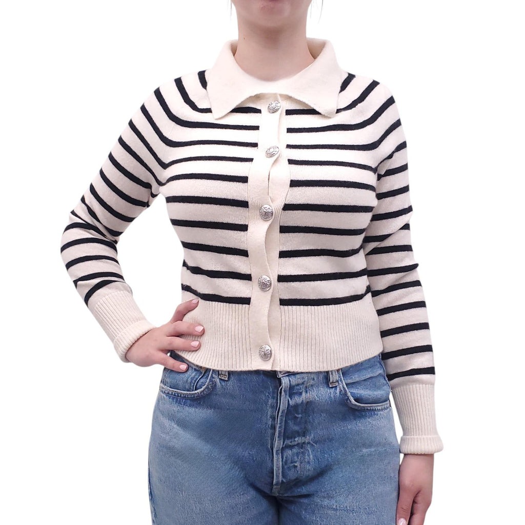 VERONICA BEARD STRIPED CASHMERE CARDIGAN - SIZE S