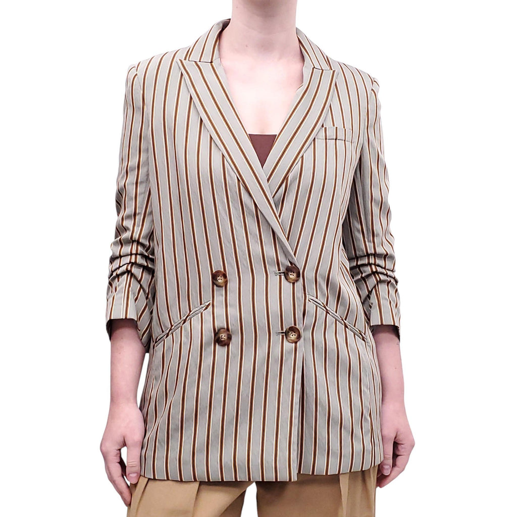 VERONICA BEARD STRIPED JACKET WITH RUCHED SLEEVE DETAIL - SIZE 8