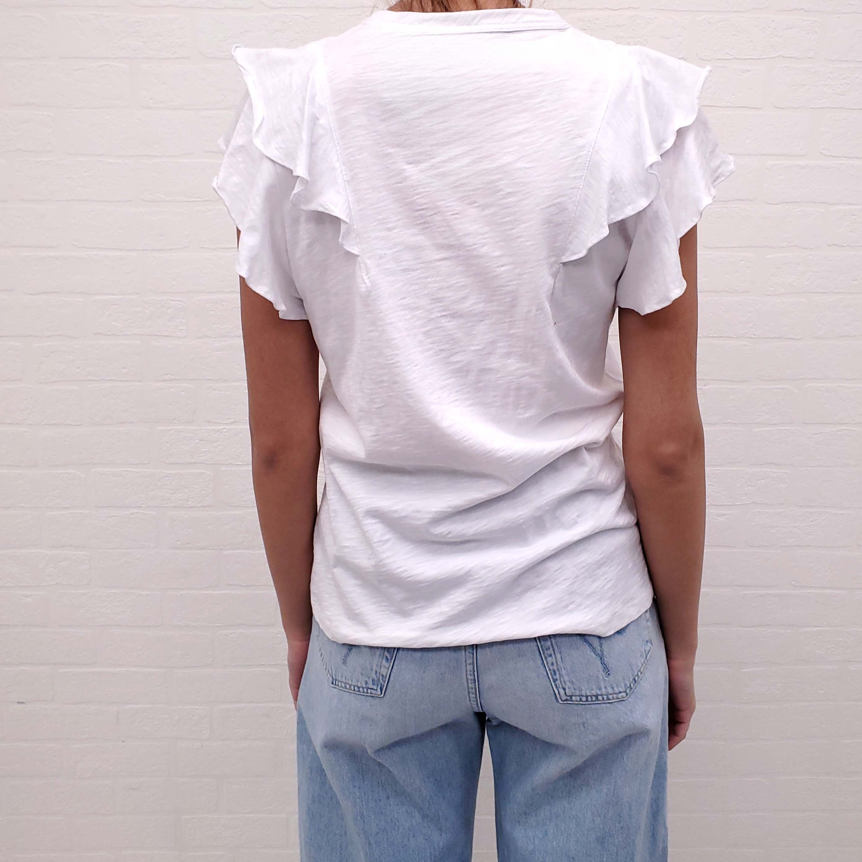 VERONICA BEARD WHITE T-SHIRT WITH RUFFLE - SIZE L