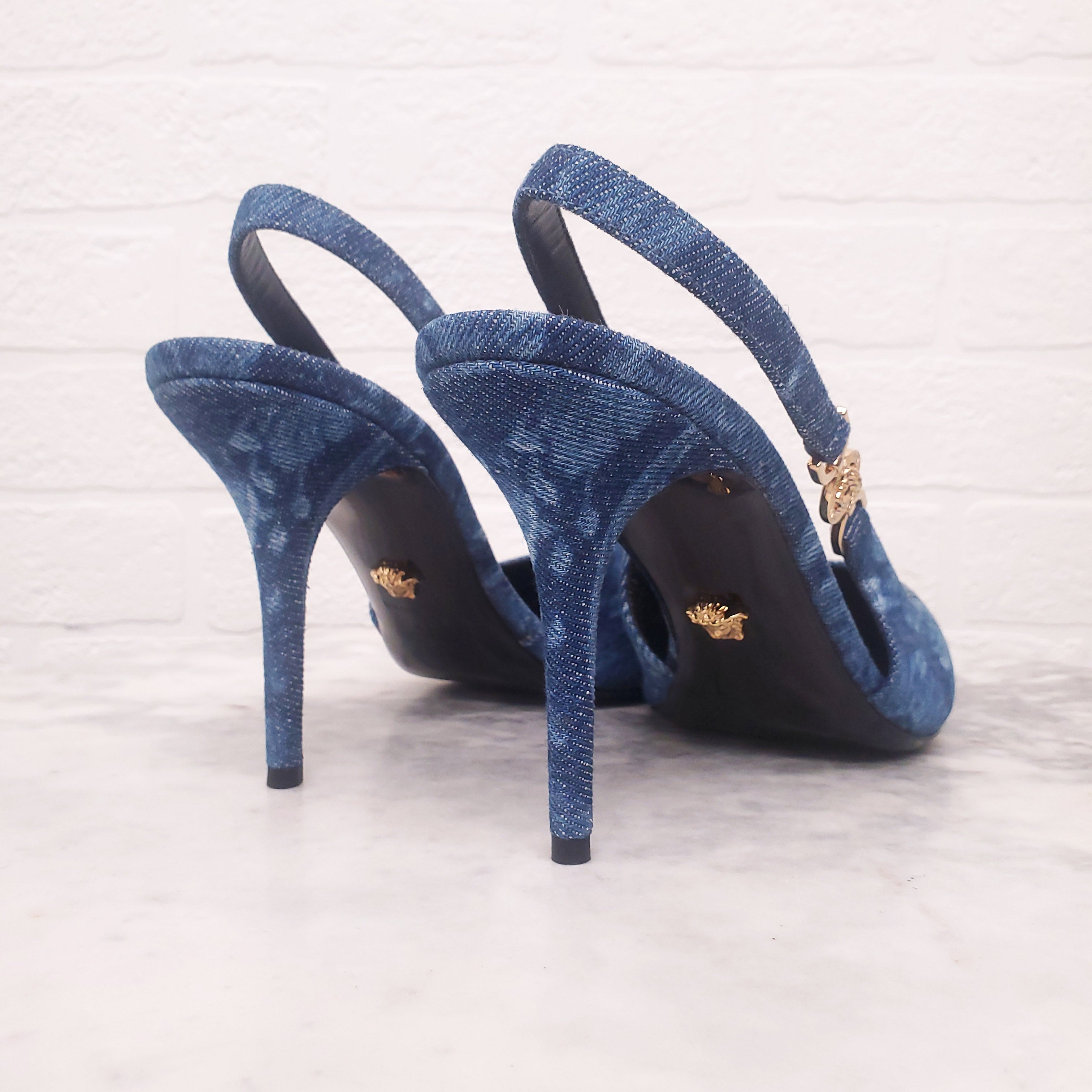 VERSACE BAROCCO DENIM PRINT PUMPS - SIZE 39.5