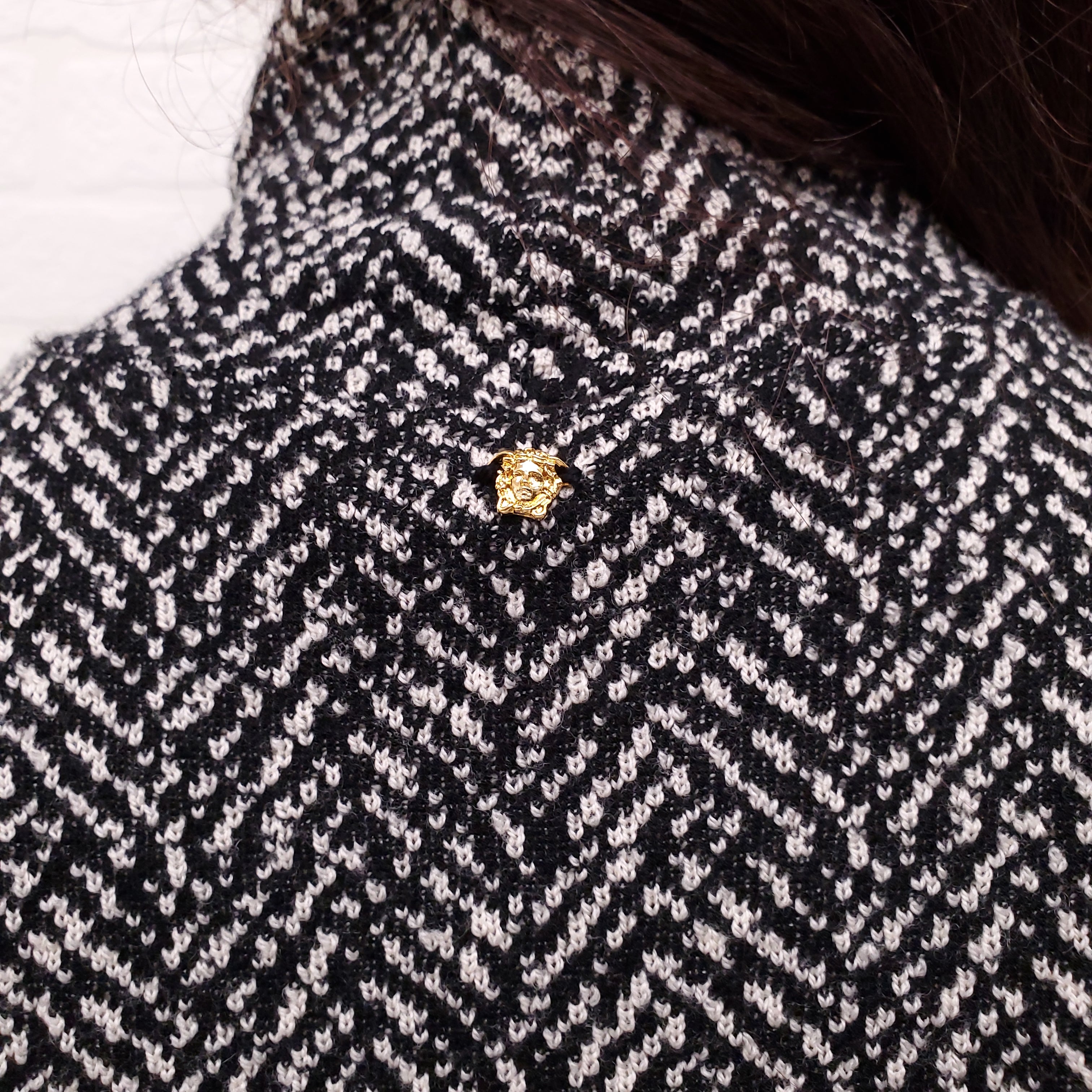 VERSACE BLACK AND TAUPE PATTERNED SWEATER - SIZE 38