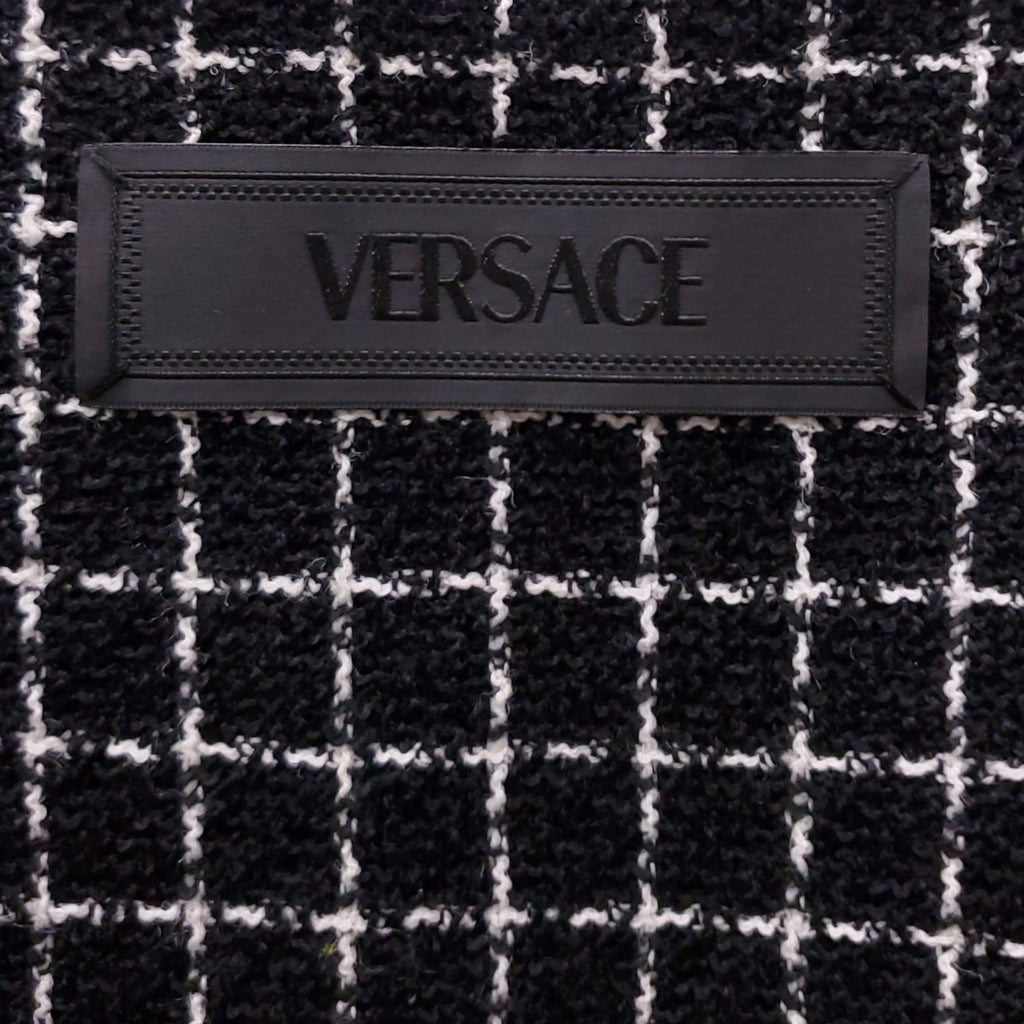 VERSACE BLACK AND WHITE TWEED LOGO TANK TOP - SIZE L