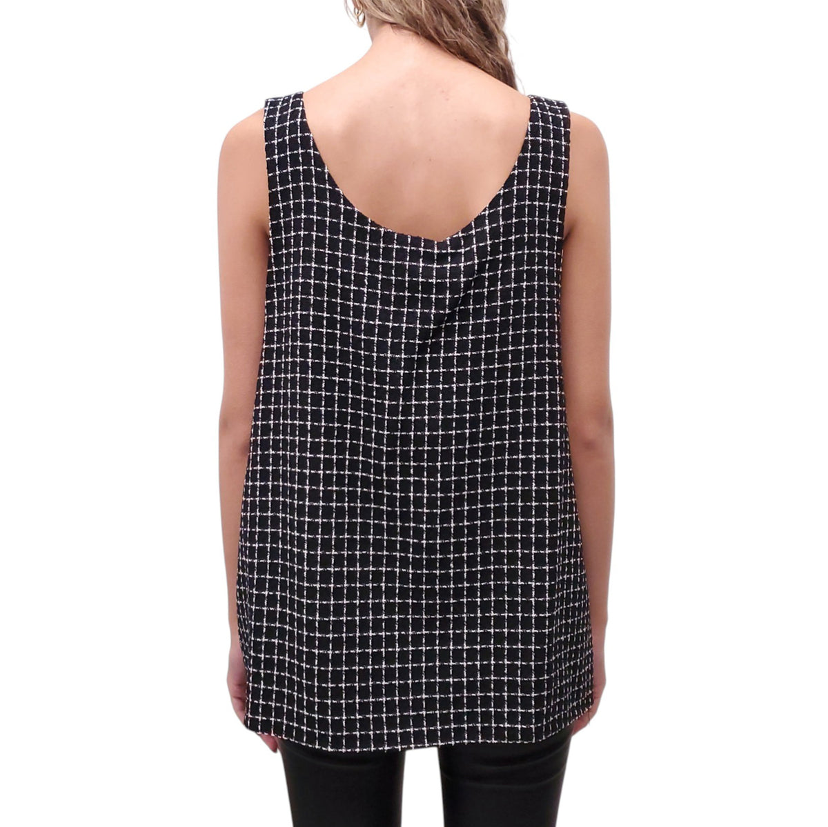 VERSACE BLACK AND WHITE TWEED LOGO TANK TOP - SIZE L
