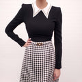 VERSACE BLACK BODYSUIT WITH WHITE RHINESTONE AND PEARL COLLAR - SIZE 38